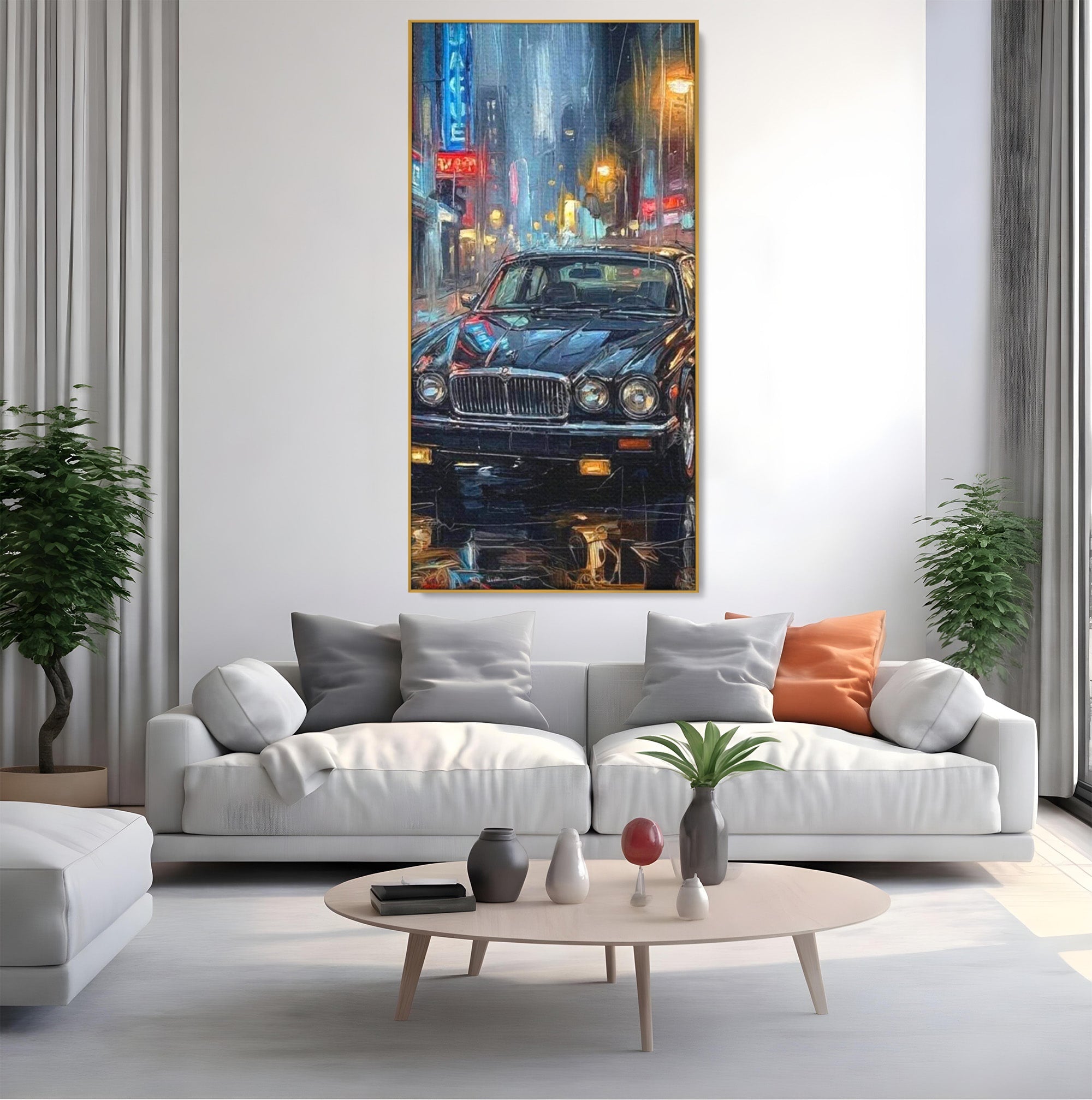 Tablou Canvas Premium LuxCanva® PI1245, Masina Clasica In Noapte, Vehicul, Stralucire, Oras, Noapte, Plimbare, Living, Birou, Culori Vibrante