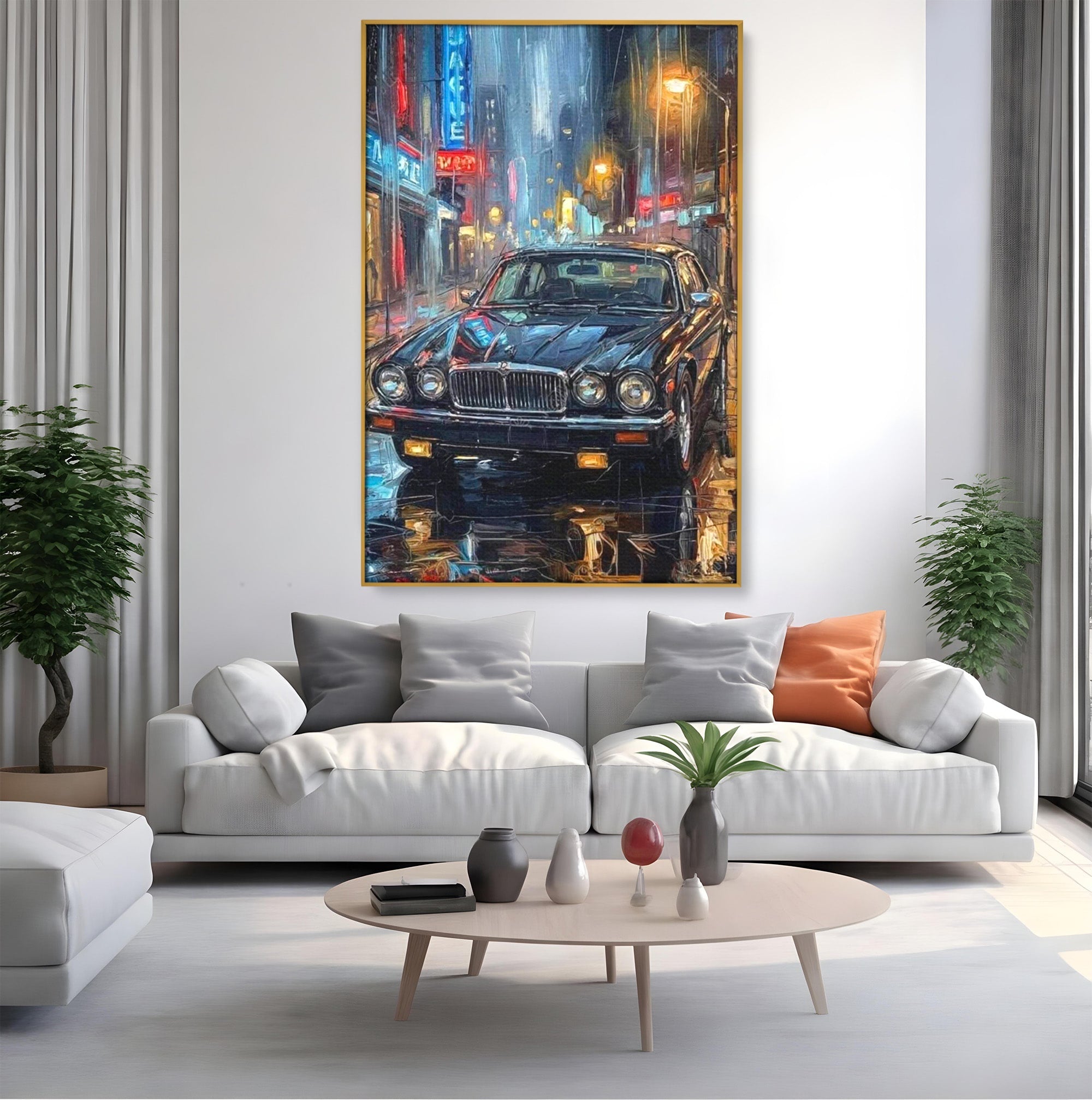 Tablou Canvas Premium LuxCanva® PI1245, Masina Clasica In Noapte, Vehicul, Stralucire, Oras, Noapte, Plimbare, Living, Birou, Culori Vibrante