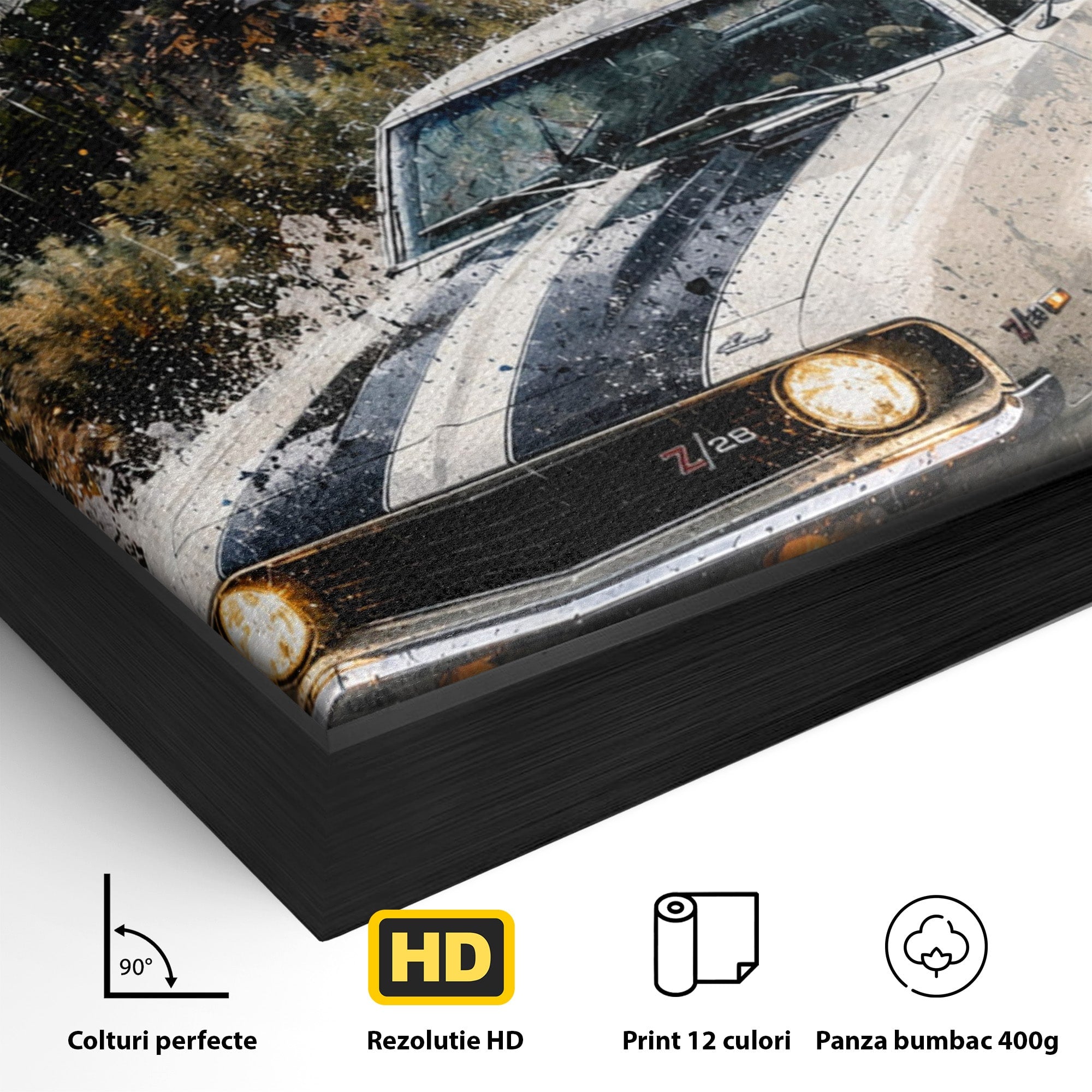 Tablou Canvas Premium LuxCanva® PI1246, Masina In Ploaie, Roti, Ploaie, Peisaj, Retro, Living, Culori Vibrante
