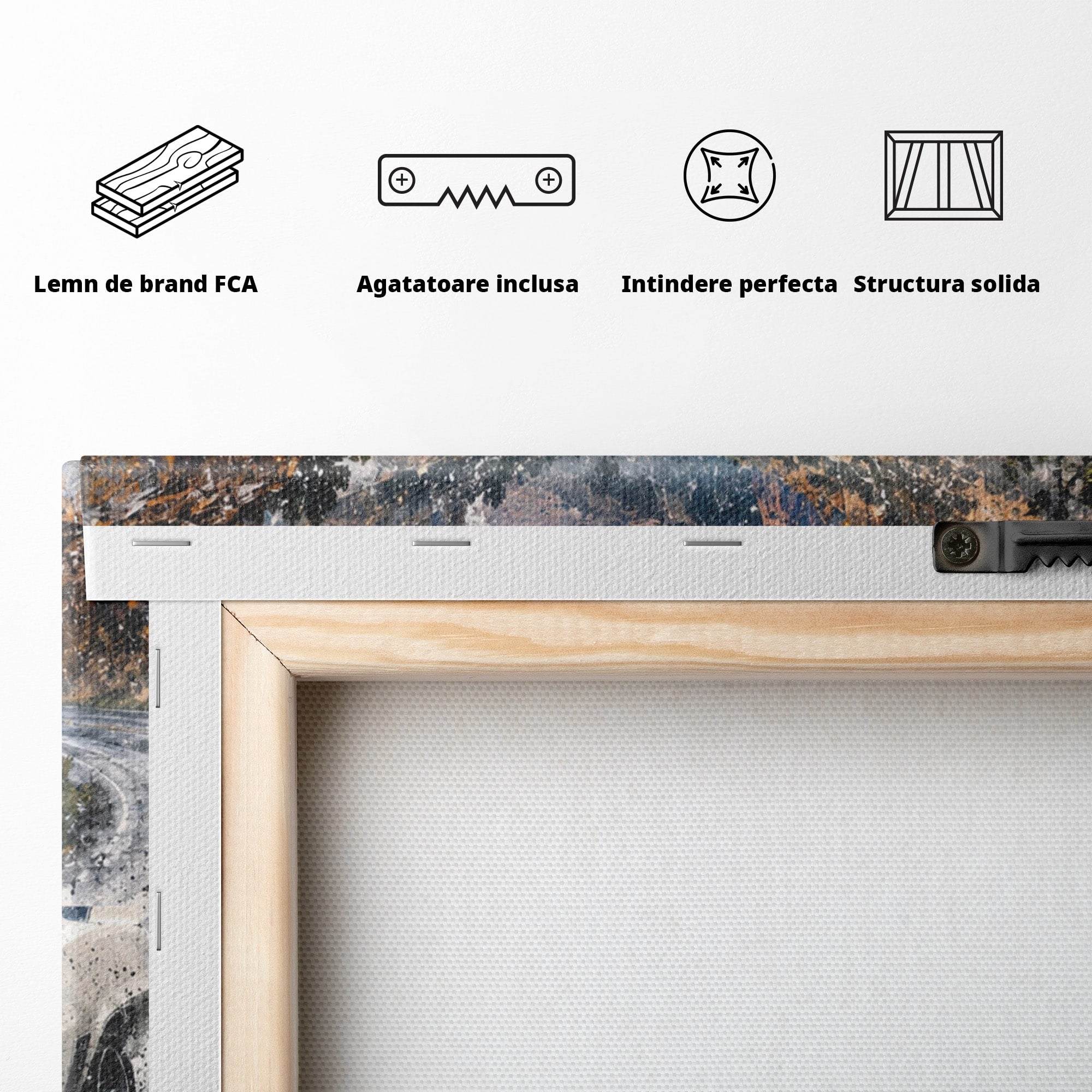 Tablou Canvas Premium LuxCanva® PI1246, Masina In Ploaie, Roti, Ploaie, Peisaj, Retro, Living, Culori Vibrante