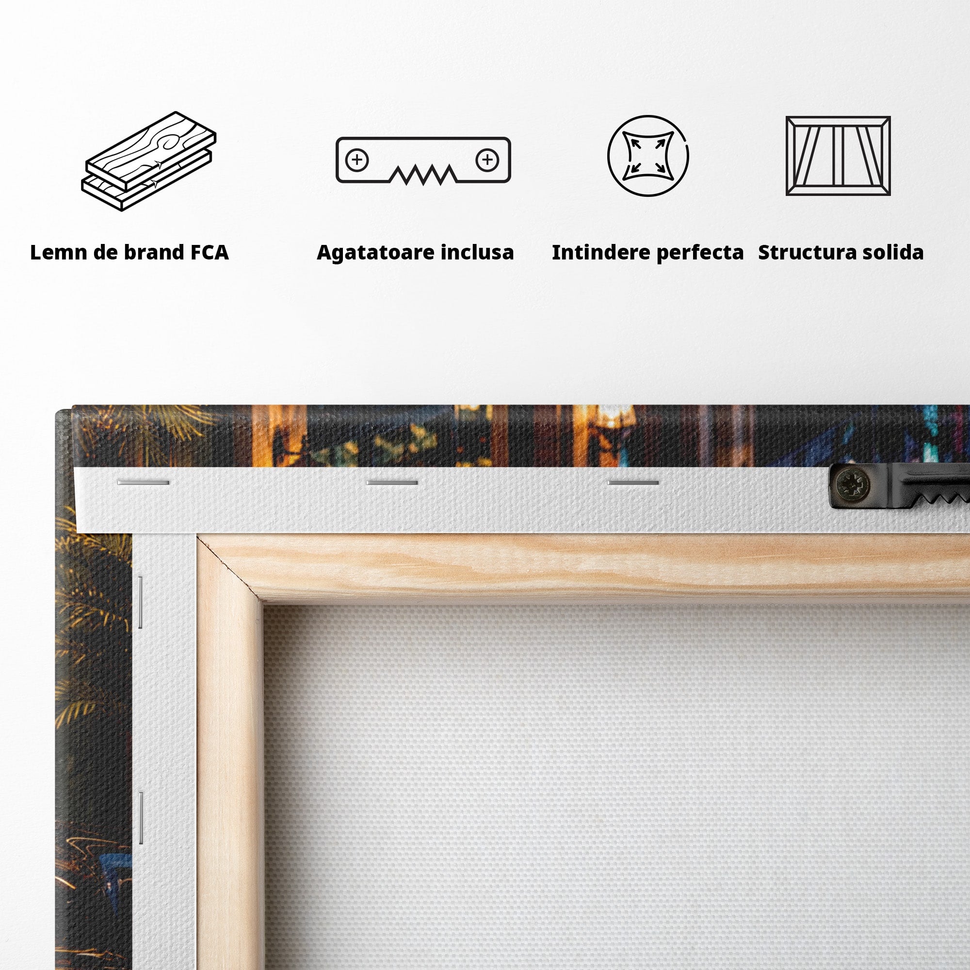 Tablou Canvas Premium LuxCanva® PI1247, Frumusetea Retro, Masina, Noapte, Oras, Negru, Living, Culori Vibrante