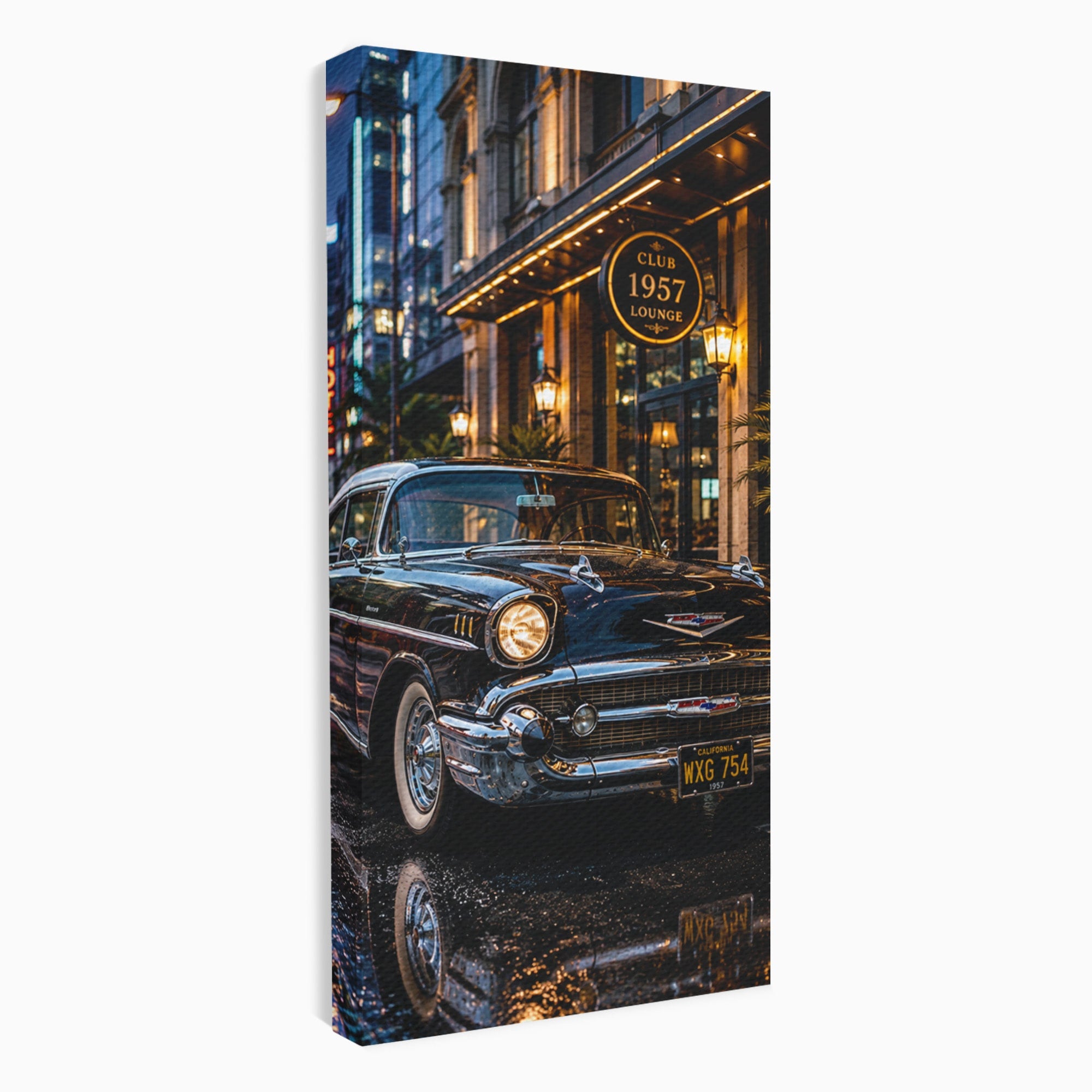 Tablou Canvas Premium LuxCanva® PI1247, Frumusetea Retro, Masina, Noapte, Oras, Negru, Living, Culori Vibrante