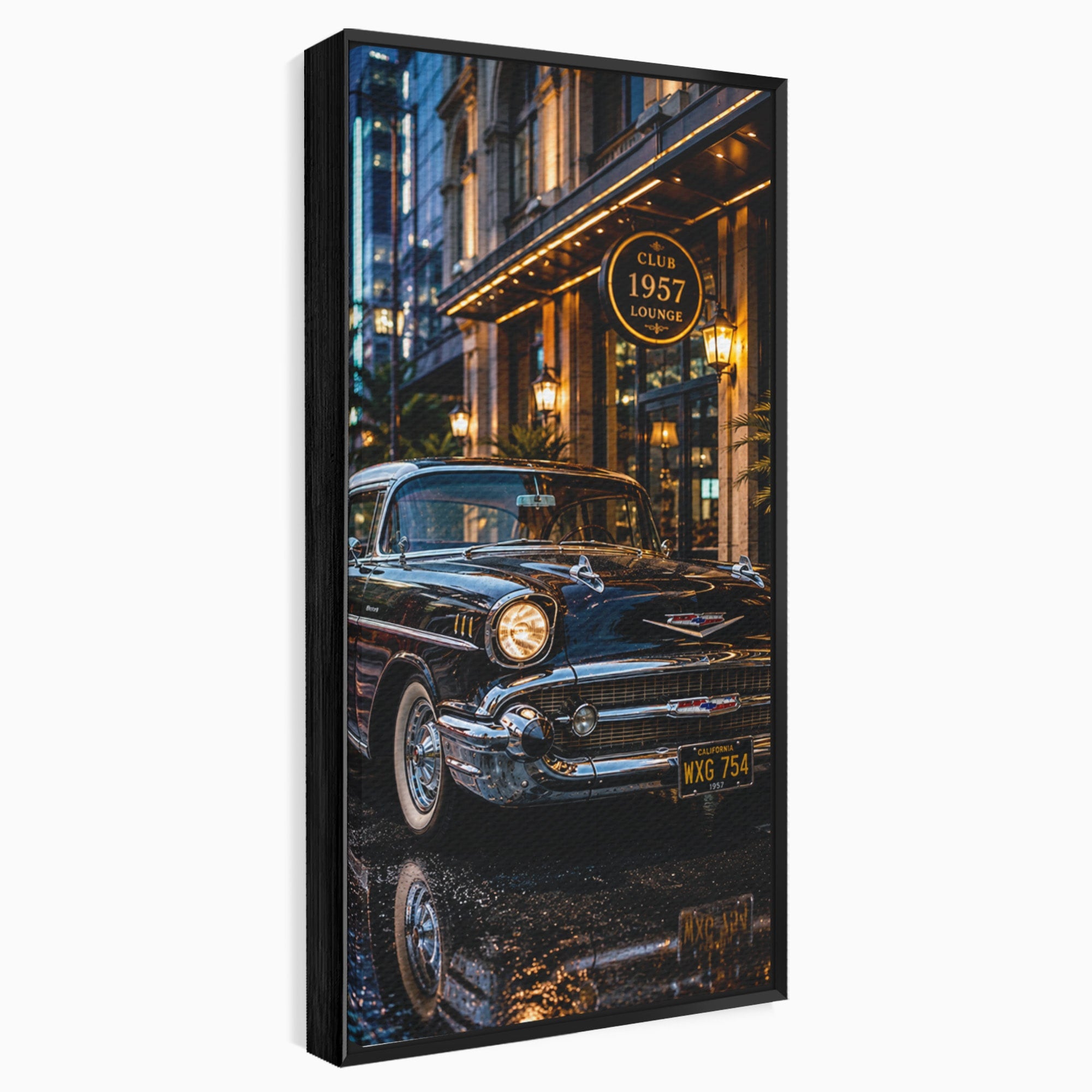 Tablou Canvas Premium LuxCanva® PI1247, Frumusetea Retro, Masina, Noapte, Oras, Negru, Living, Culori Vibrante