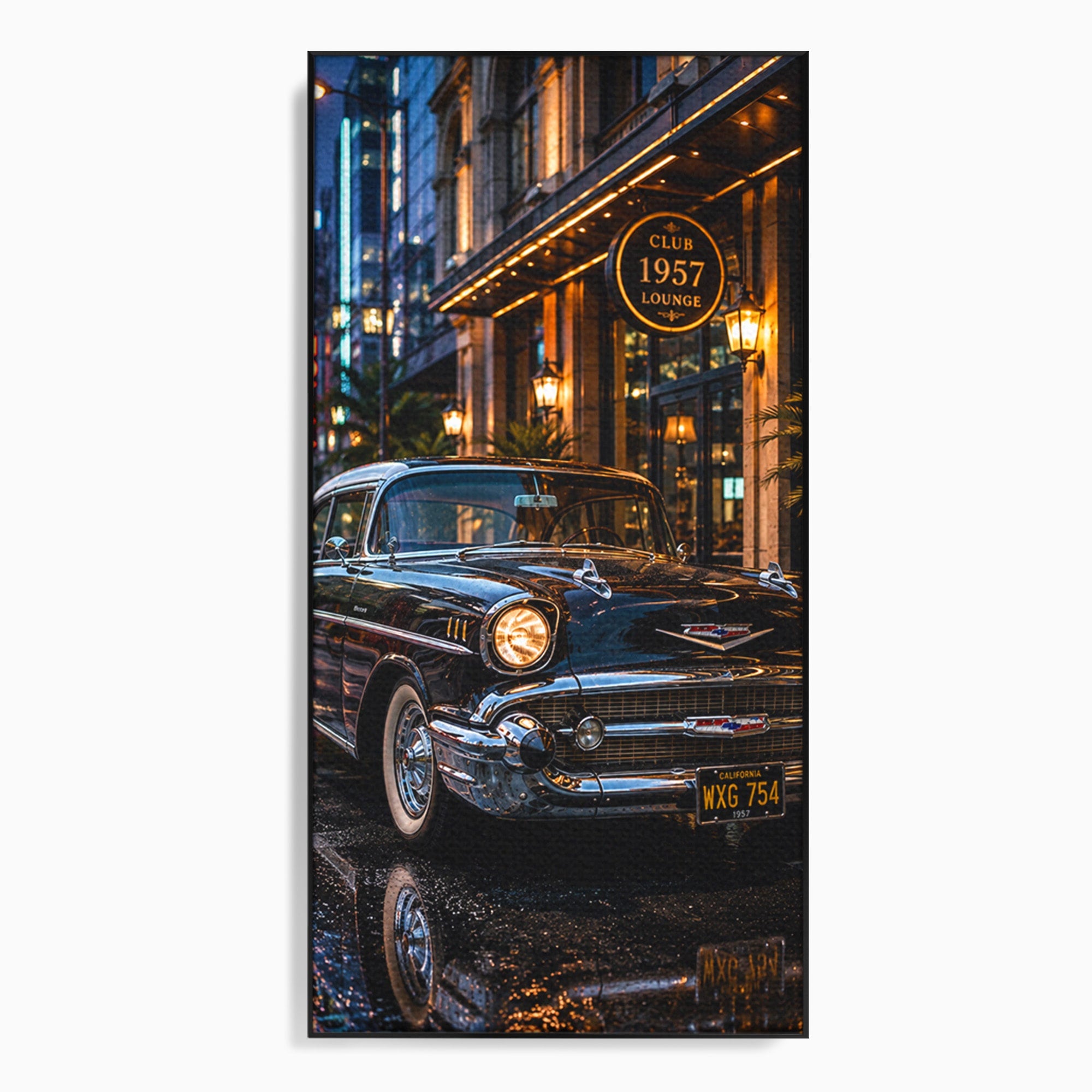 Tablou Canvas Premium LuxCanva® PI1247, Frumusetea Retro, Masina, Noapte, Oras, Negru, Living, Culori Vibrante