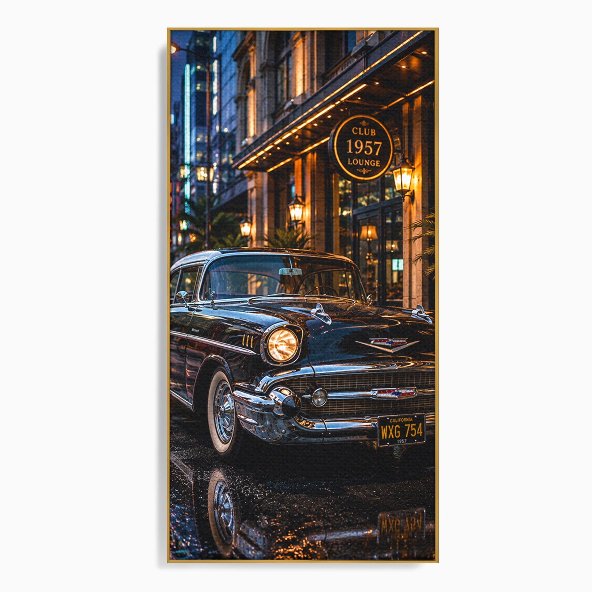 Tablou Canvas Premium LuxCanva® PI1247, Frumusetea Retro, Masina, Noapte, Oras, Negru, Living, Culori Vibrante
