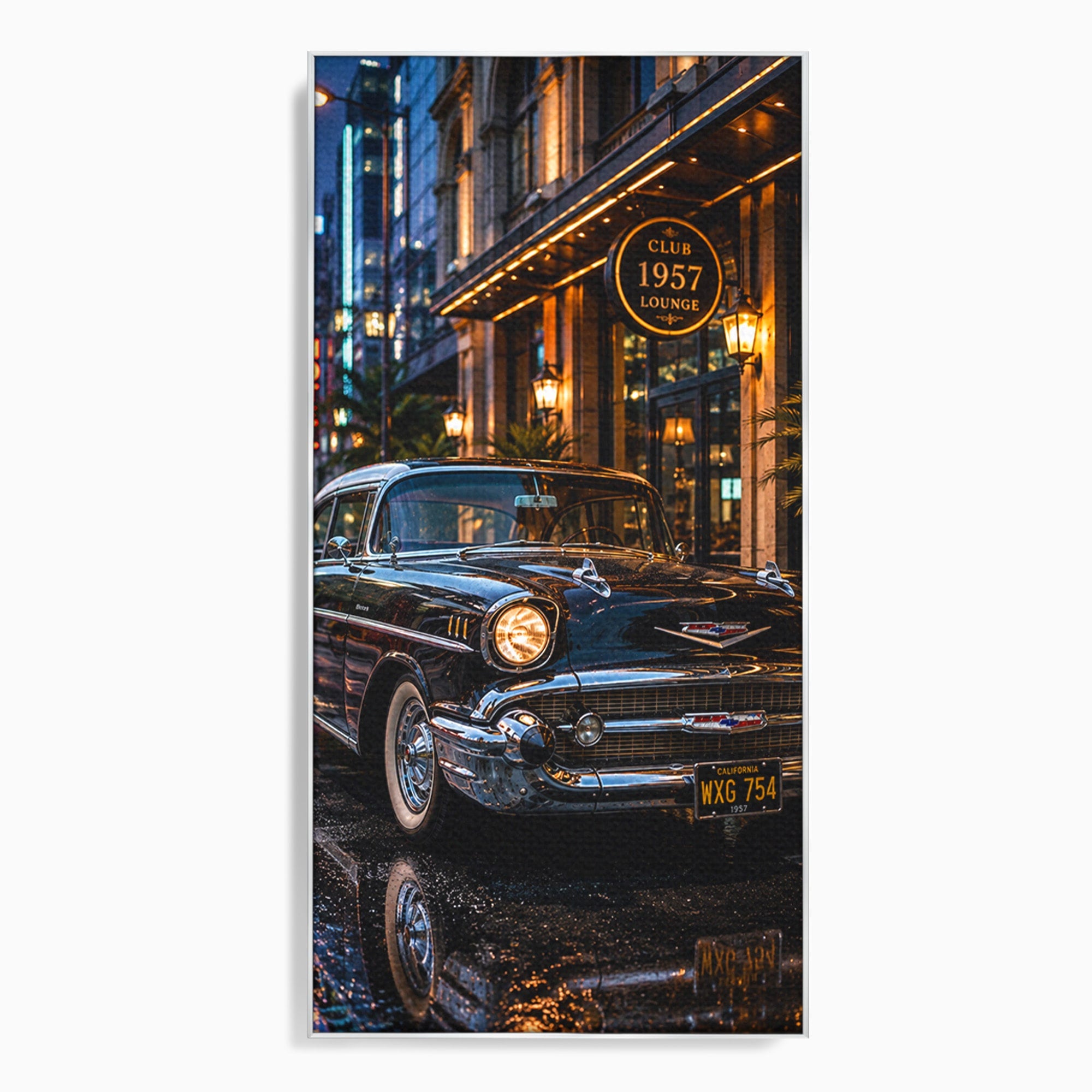 Tablou Canvas Premium LuxCanva® PI1247, Frumusetea Retro, Masina, Noapte, Oras, Negru, Living, Culori Vibrante