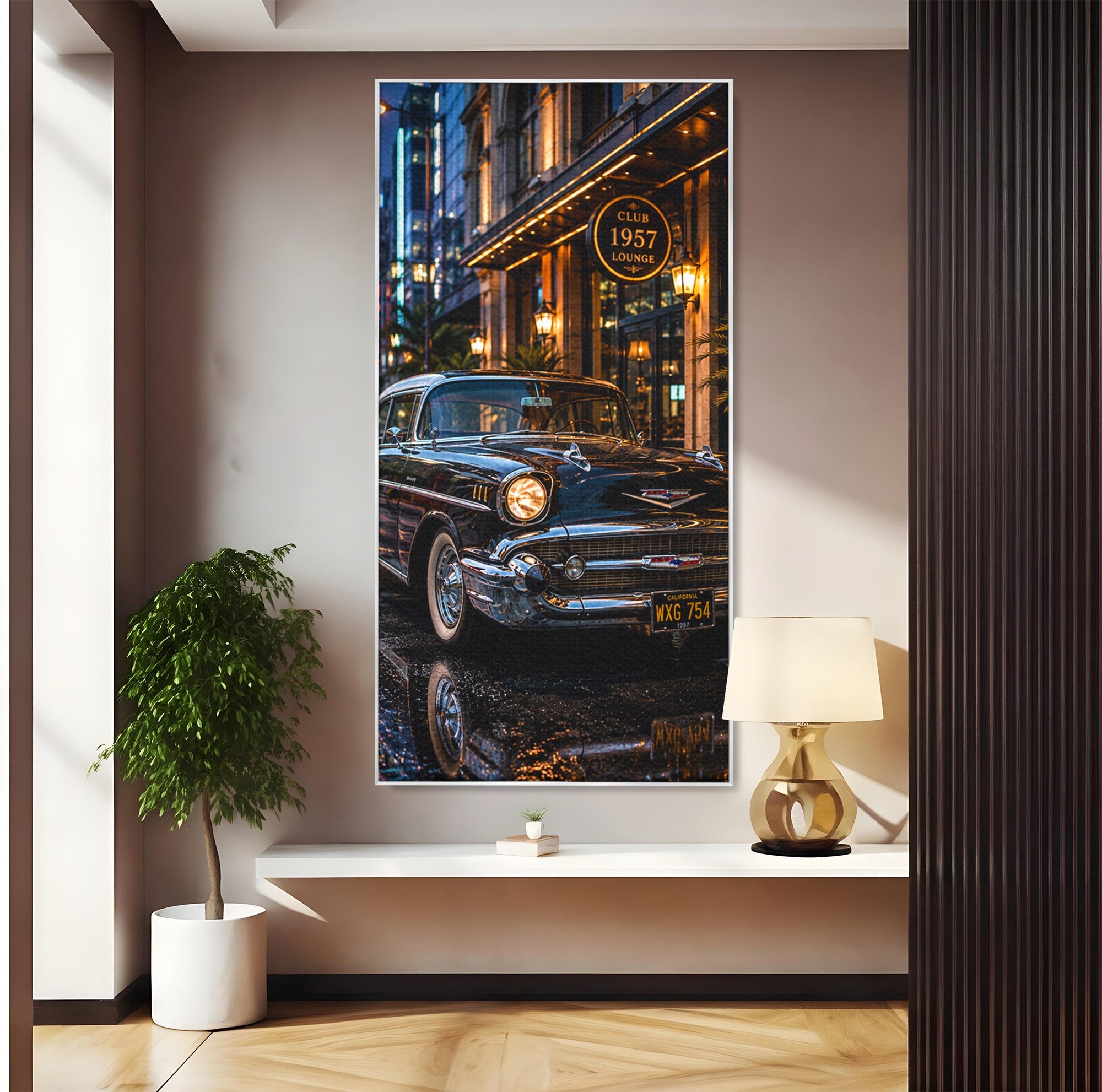 Tablou Canvas Premium LuxCanva® PI1247, Frumusetea Retro, Masina, Noapte, Oras, Negru, Living, Culori Vibrante