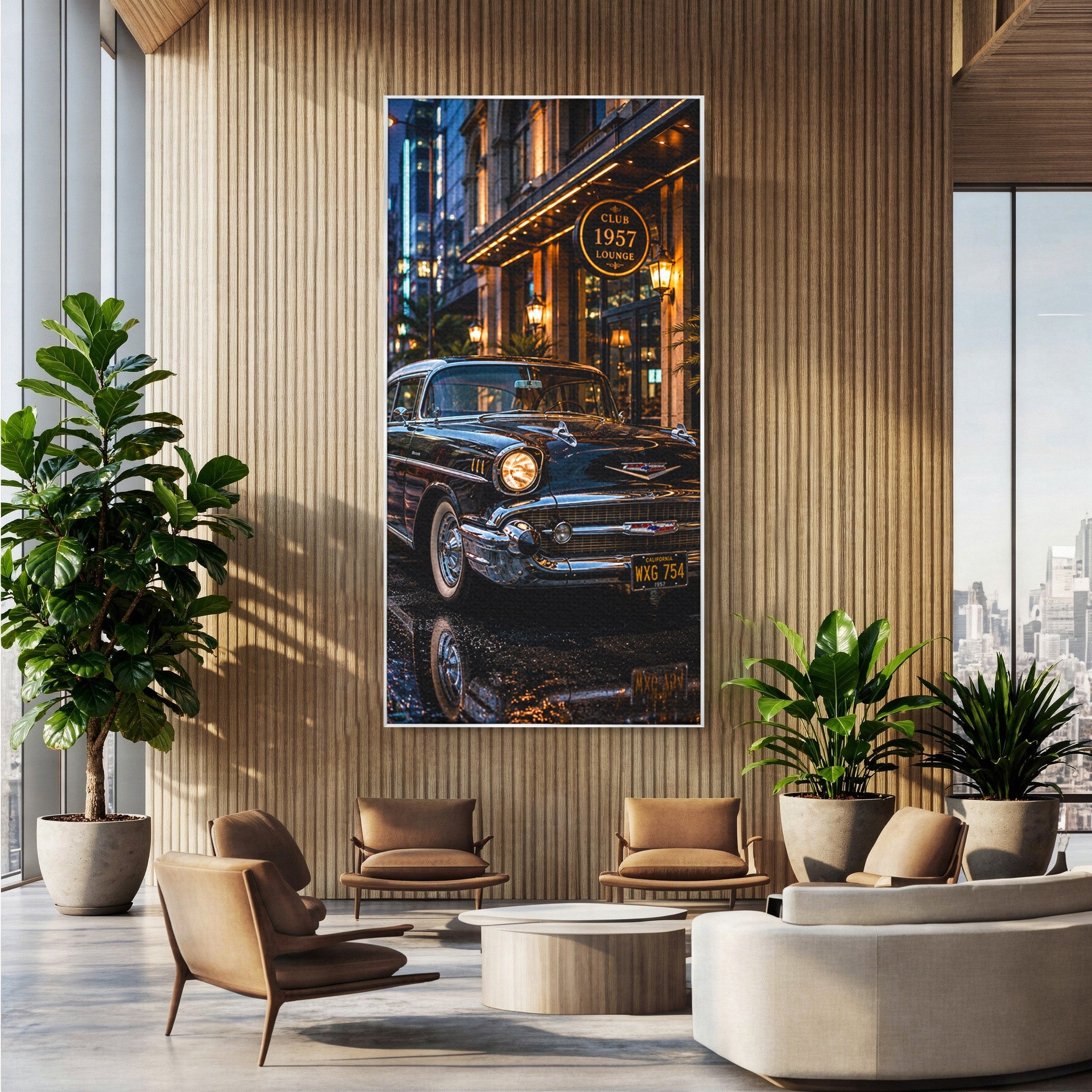 Tablou Canvas Premium LuxCanva® PI1247, Frumusetea Retro, Masina, Noapte, Oras, Negru, Living, Culori Vibrante