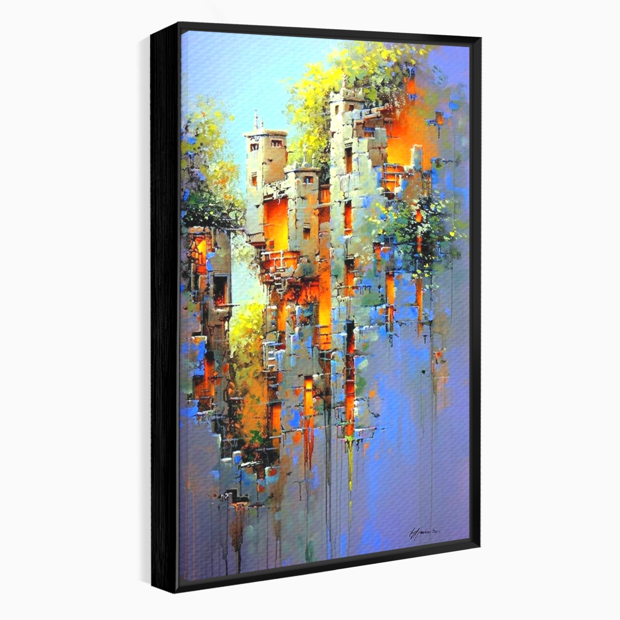 Tablou Canvas Premium LuxCanva® PI1248, Orasul Suspendat, Urban, Arhitectura, Fantezie, Living, Peisaj Urban, Culori Vibrante