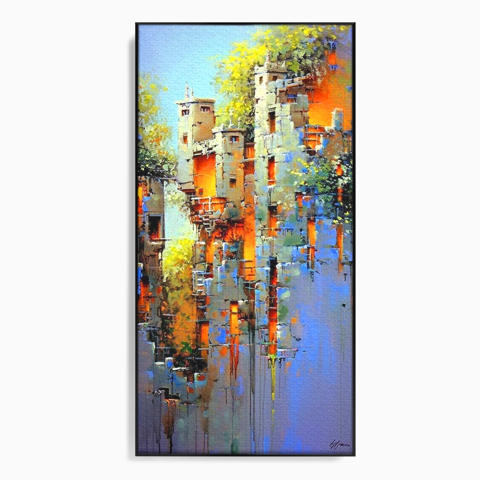 Tablou Canvas Premium LuxCanva® PI1248, Orasul Suspendat, Urban, Arhitectura, Fantezie, Living, Peisaj Urban, Culori Vibrante