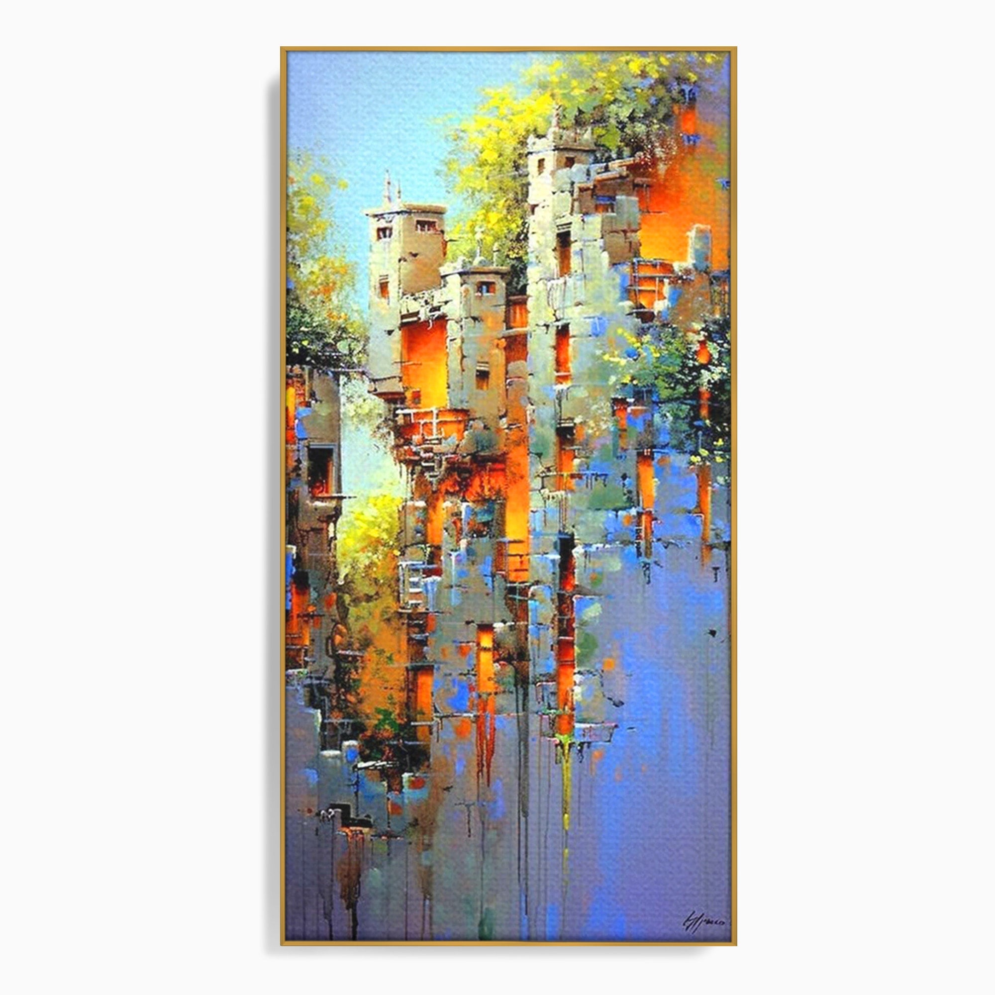 Tablou Canvas Premium LuxCanva® PI1248, Orasul Suspendat, Urban, Arhitectura, Fantezie, Living, Peisaj Urban, Culori Vibrante