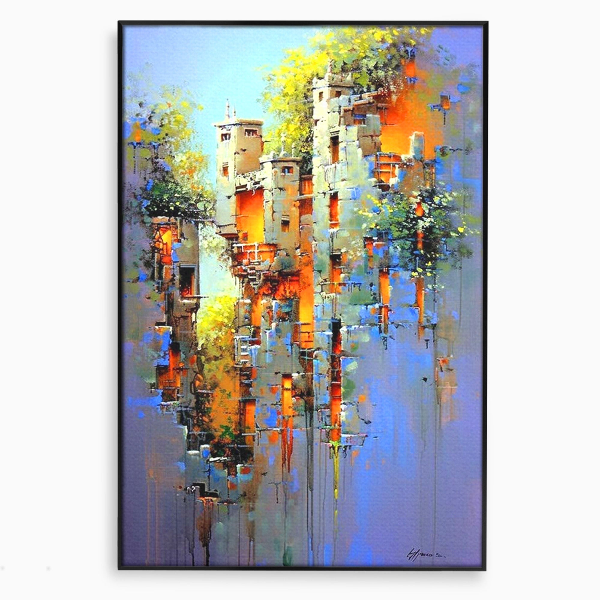 Tablou Canvas Premium LuxCanva® PI1248, Orasul Suspendat, Urban, Arhitectura, Fantezie, Living, Peisaj Urban, Culori Vibrante