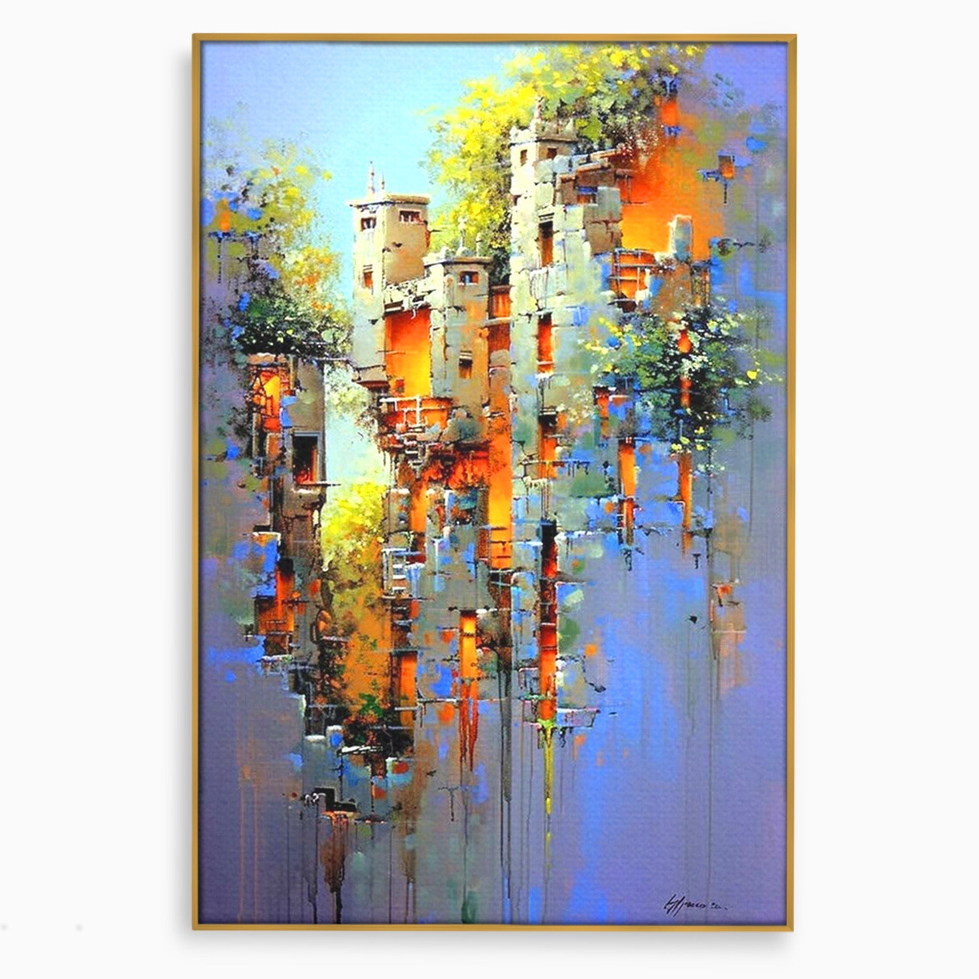 Tablou Canvas Premium LuxCanva® PI1248, Orasul Suspendat, Urban, Arhitectura, Fantezie, Living, Peisaj Urban, Culori Vibrante
