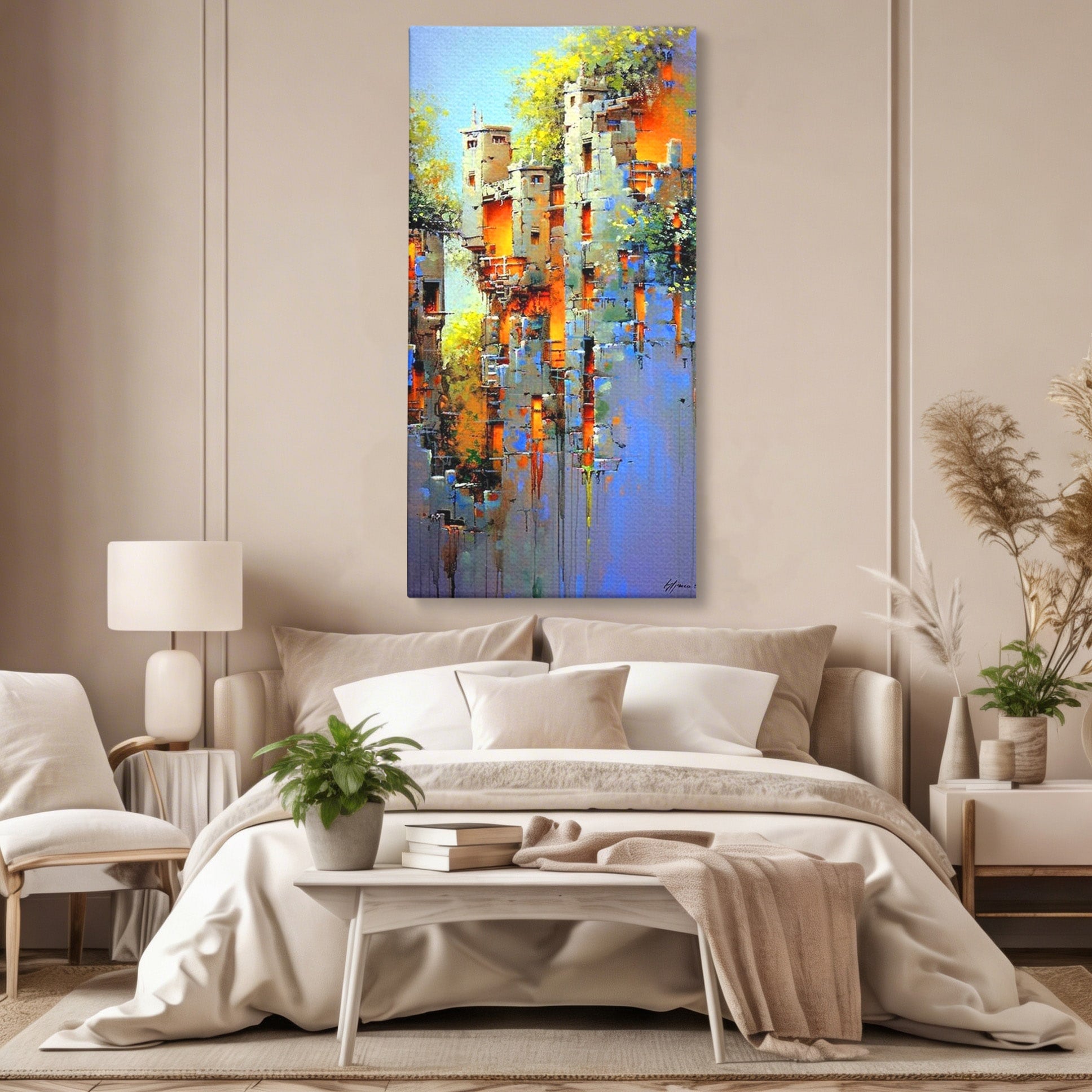Tablou Canvas Premium LuxCanva® PI1248, Orasul Suspendat, Urban, Arhitectura, Fantezie, Living, Peisaj Urban, Culori Vibrante