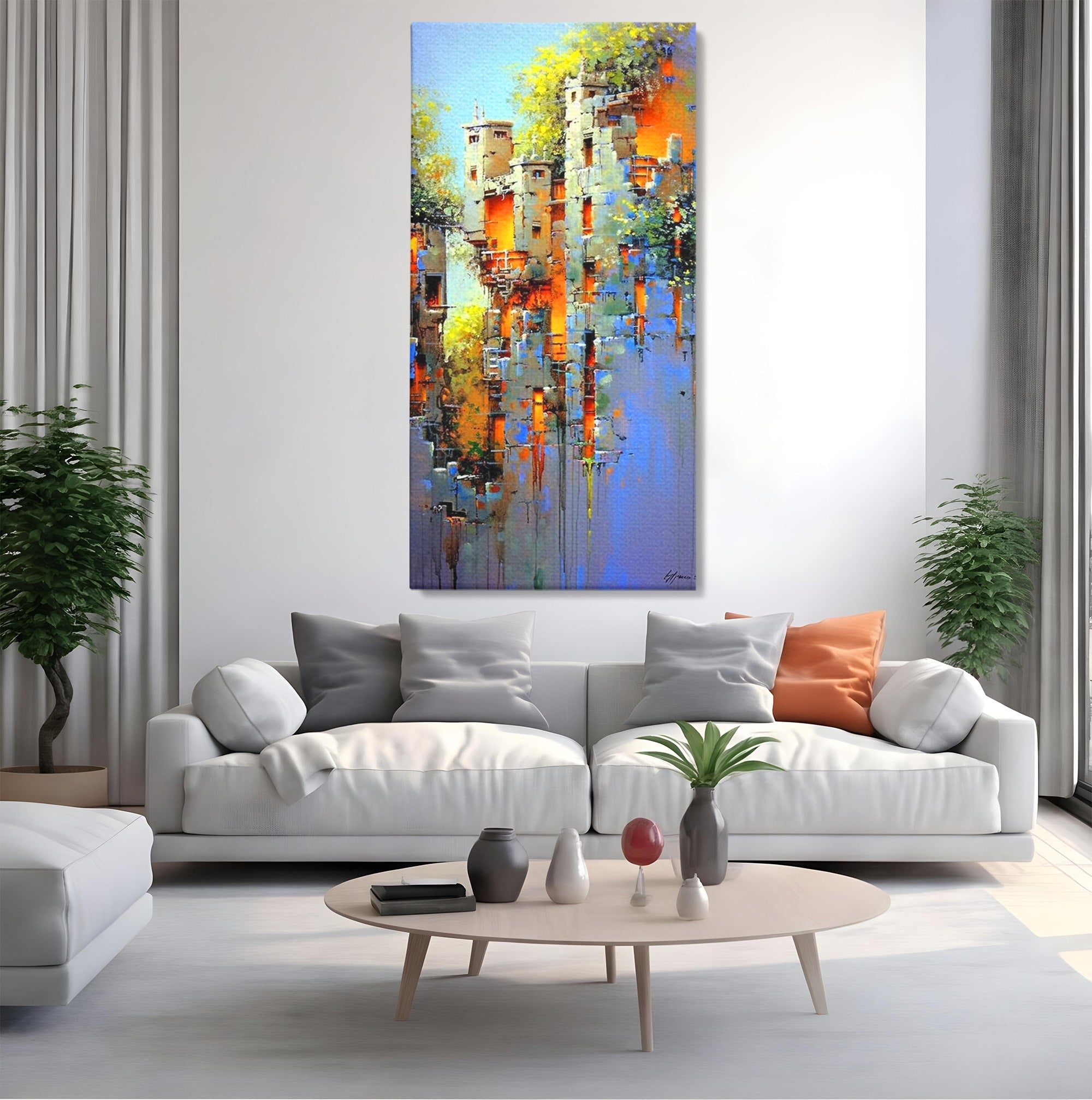 Tablou Canvas Premium LuxCanva® PI1248, Orasul Suspendat, Urban, Arhitectura, Fantezie, Living, Peisaj Urban, Culori Vibrante