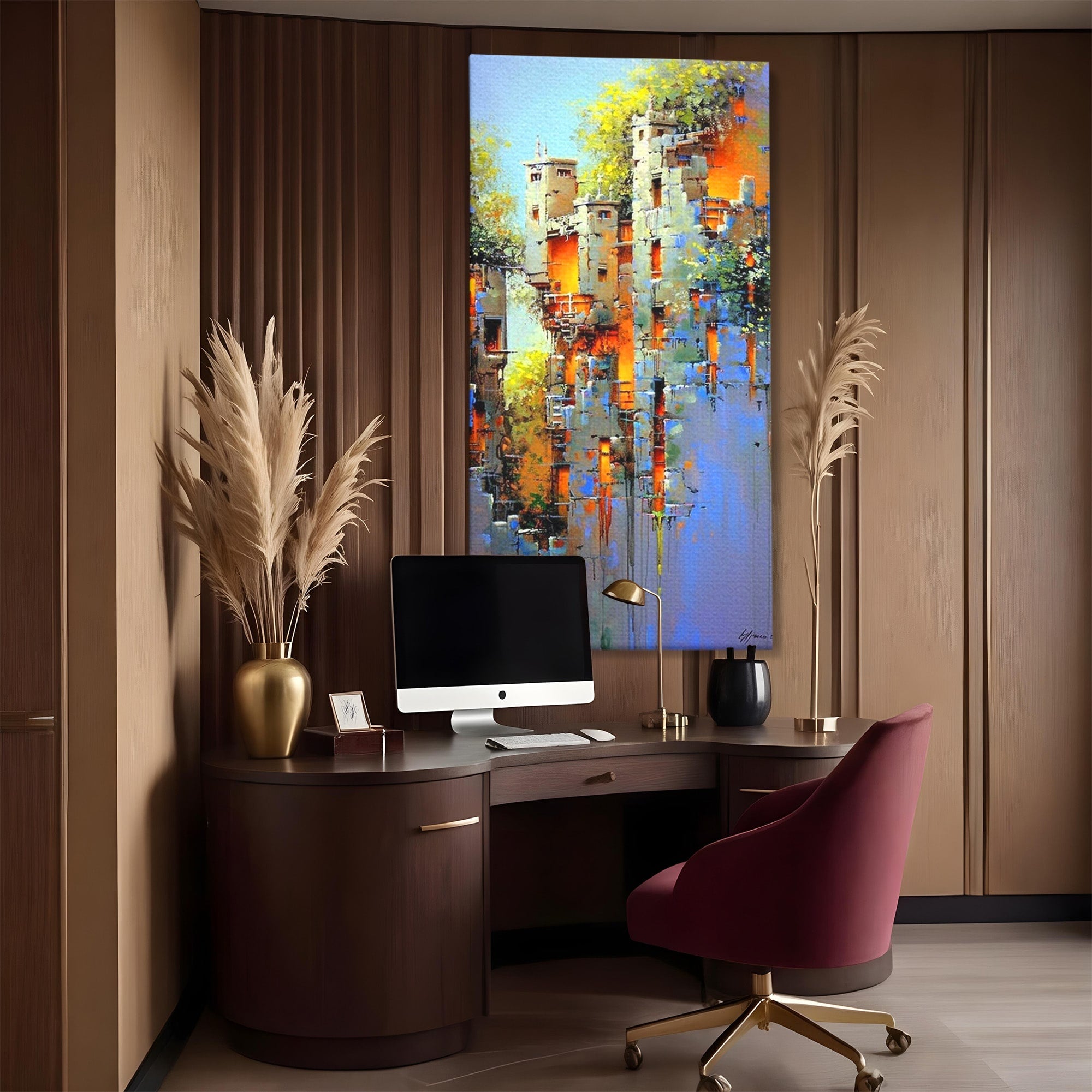 Tablou Canvas Premium LuxCanva® PI1248, Orasul Suspendat, Urban, Arhitectura, Fantezie, Living, Peisaj Urban, Culori Vibrante