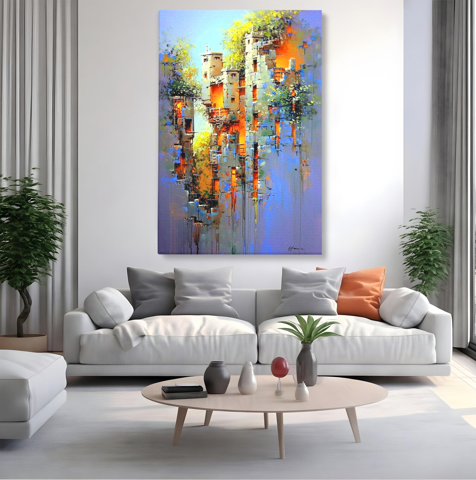 Tablou Canvas Premium LuxCanva® PI1248, Orasul Suspendat, Urban, Arhitectura, Fantezie, Living, Peisaj Urban, Culori Vibrante
