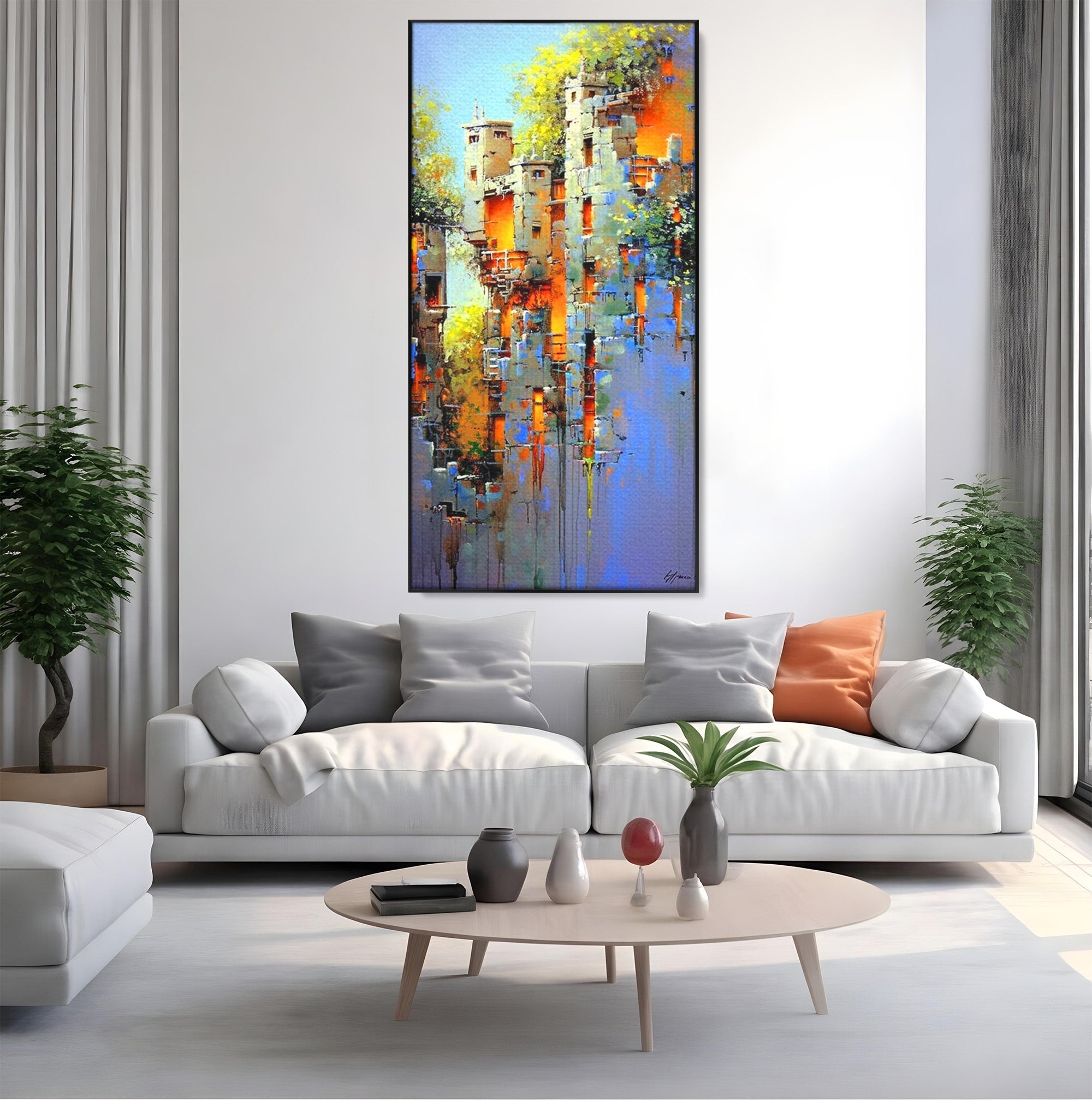 Tablou Canvas Premium LuxCanva® PI1248, Orasul Suspendat, Urban, Arhitectura, Fantezie, Living, Peisaj Urban, Culori Vibrante