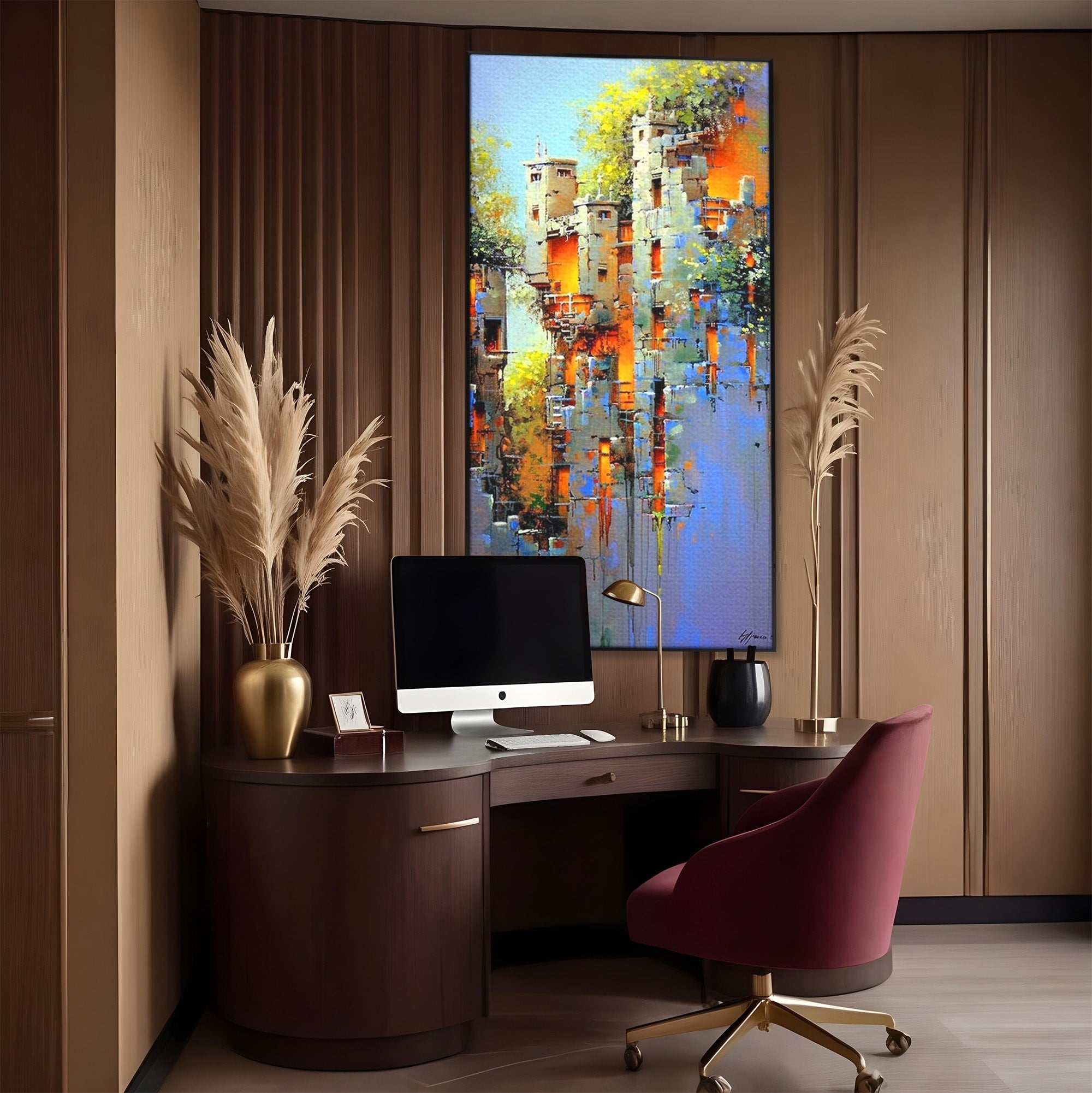 Tablou Canvas Premium LuxCanva® PI1248, Orasul Suspendat, Urban, Arhitectura, Fantezie, Living, Peisaj Urban, Culori Vibrante