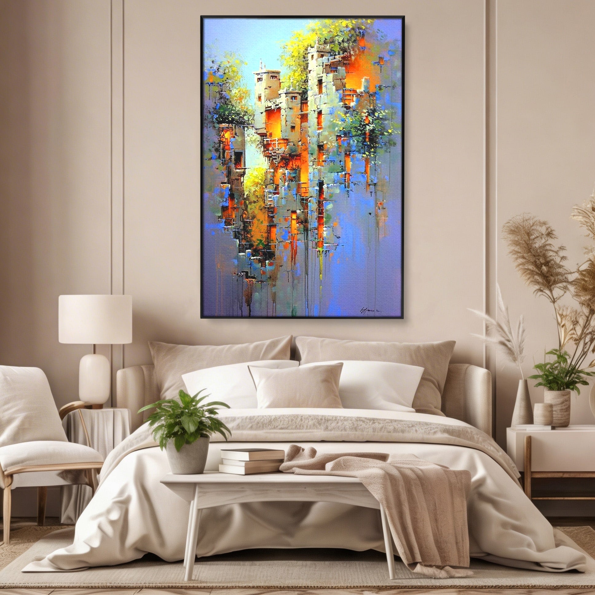 Tablou Canvas Premium LuxCanva® PI1248, Orasul Suspendat, Urban, Arhitectura, Fantezie, Living, Peisaj Urban, Culori Vibrante