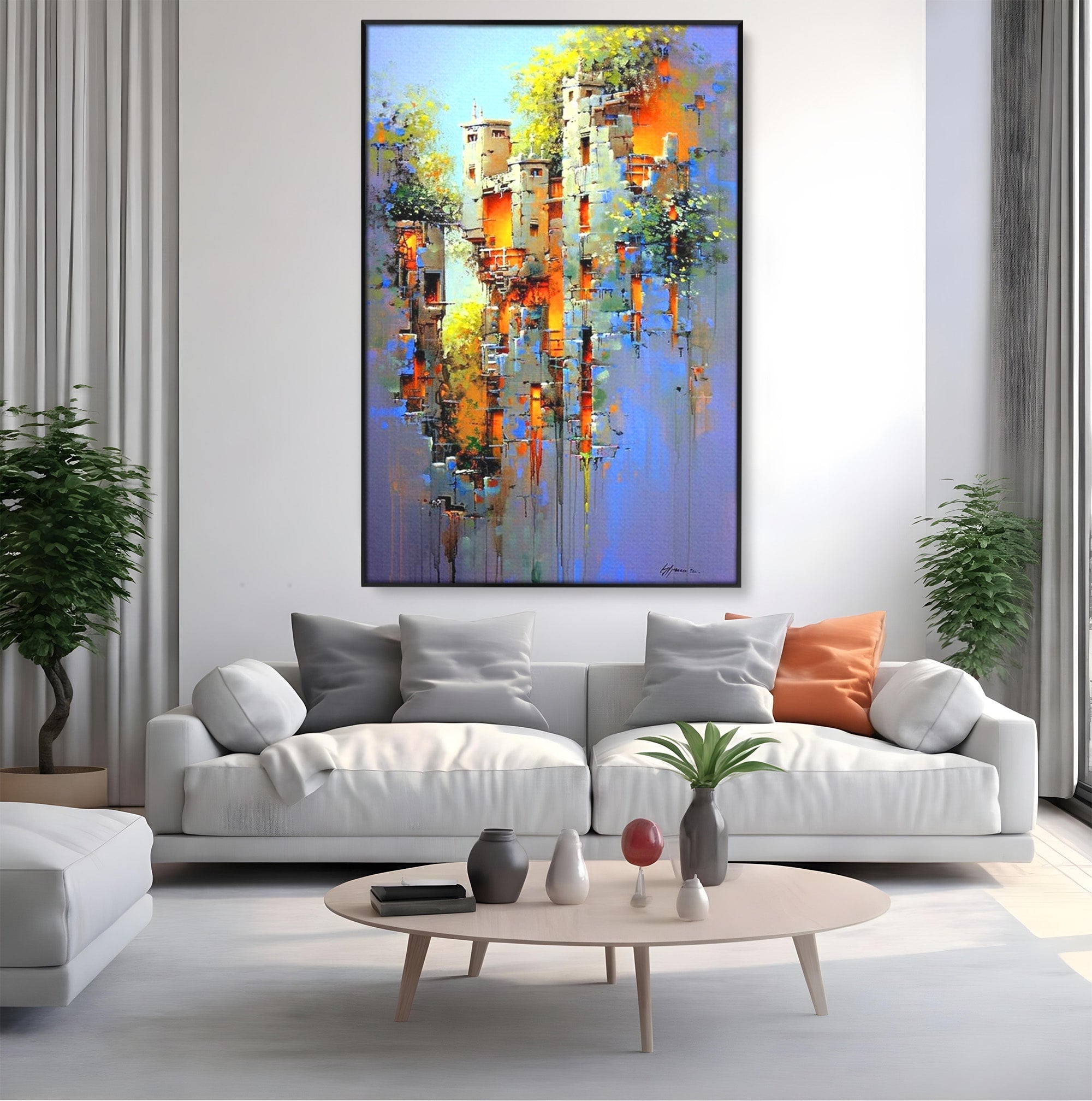 Tablou Canvas Premium LuxCanva® PI1248, Orasul Suspendat, Urban, Arhitectura, Fantezie, Living, Peisaj Urban, Culori Vibrante