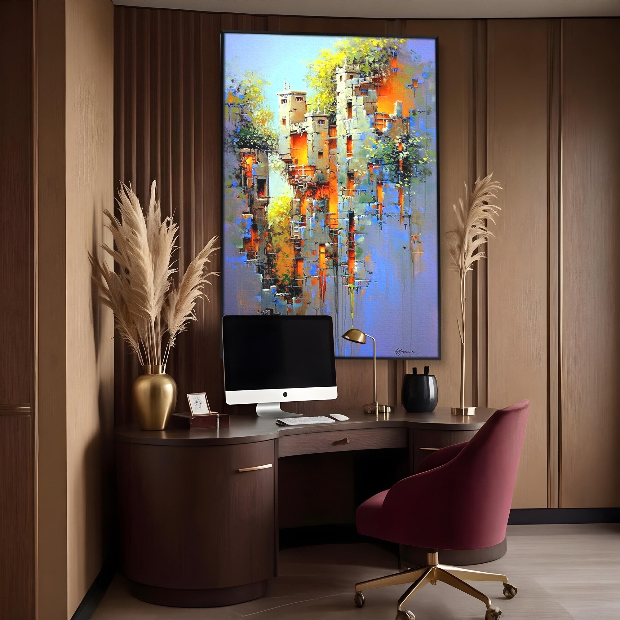 Tablou Canvas Premium LuxCanva® PI1248, Orasul Suspendat, Urban, Arhitectura, Fantezie, Living, Peisaj Urban, Culori Vibrante