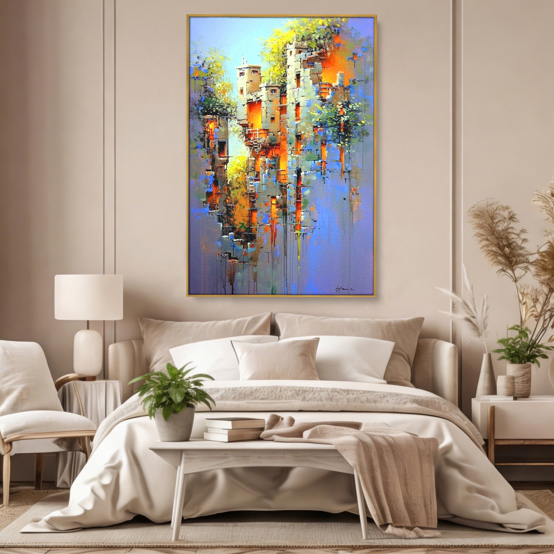 Tablou Canvas Premium LuxCanva® PI1248, Orasul Suspendat, Urban, Arhitectura, Fantezie, Living, Peisaj Urban, Culori Vibrante