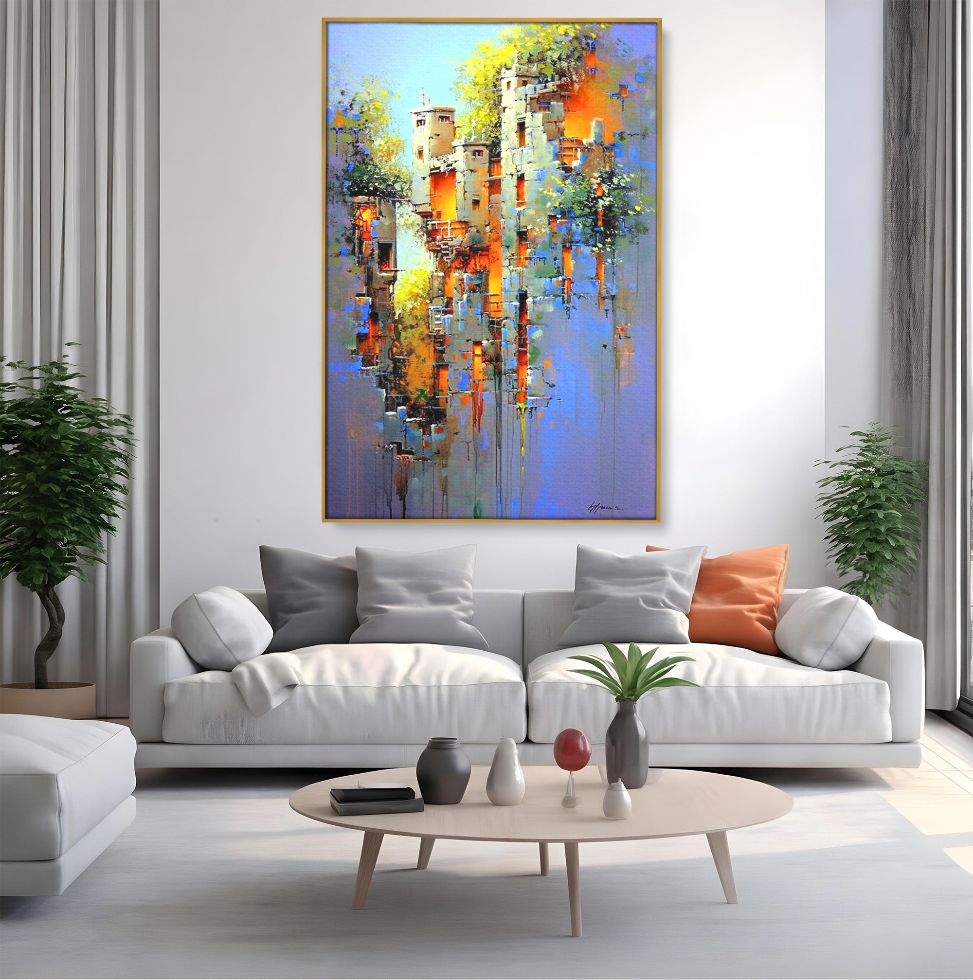Tablou Canvas Premium LuxCanva® PI1248, Orasul Suspendat, Urban, Arhitectura, Fantezie, Living, Peisaj Urban, Culori Vibrante