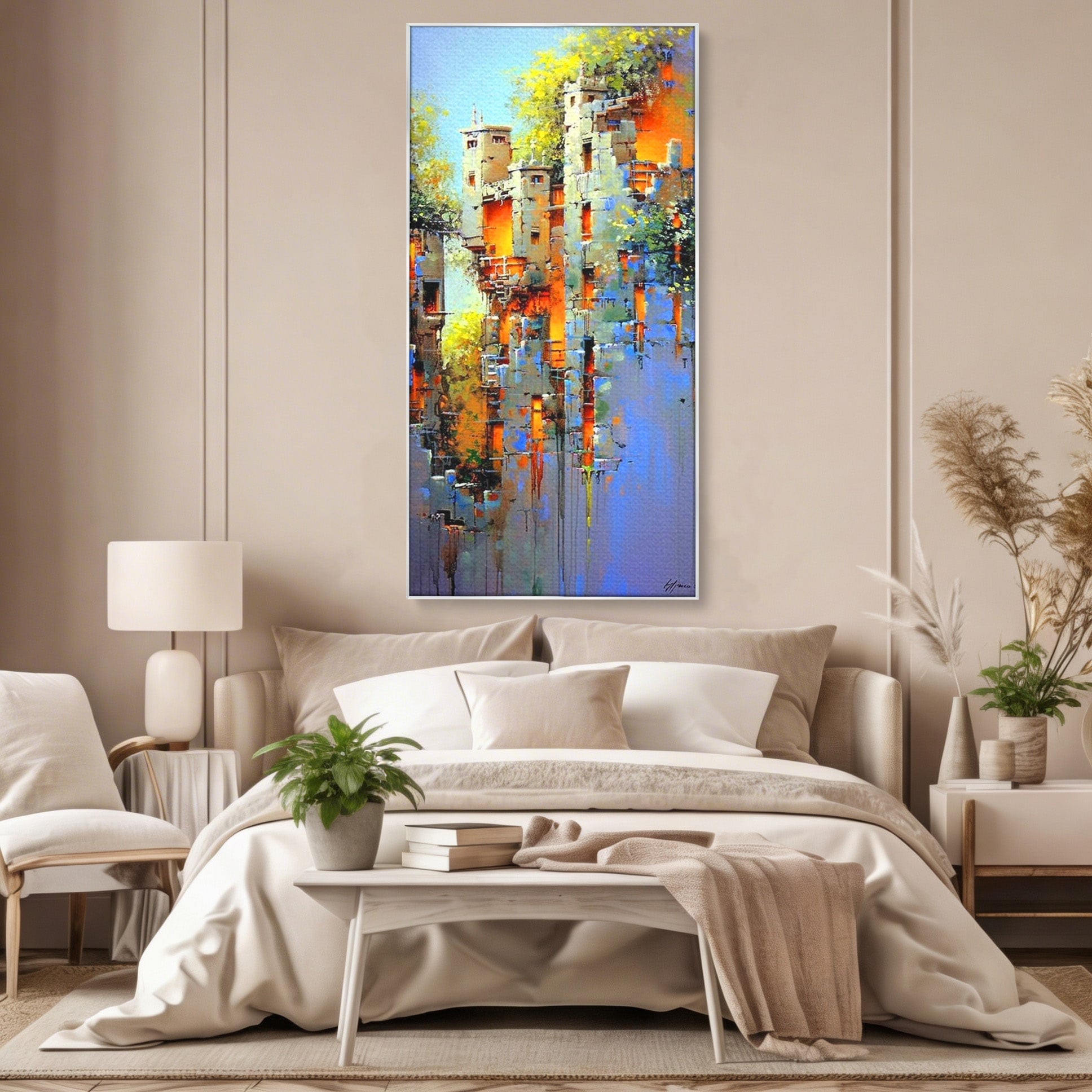 Tablou Canvas Premium LuxCanva® PI1248, Orasul Suspendat, Urban, Arhitectura, Fantezie, Living, Peisaj Urban, Culori Vibrante