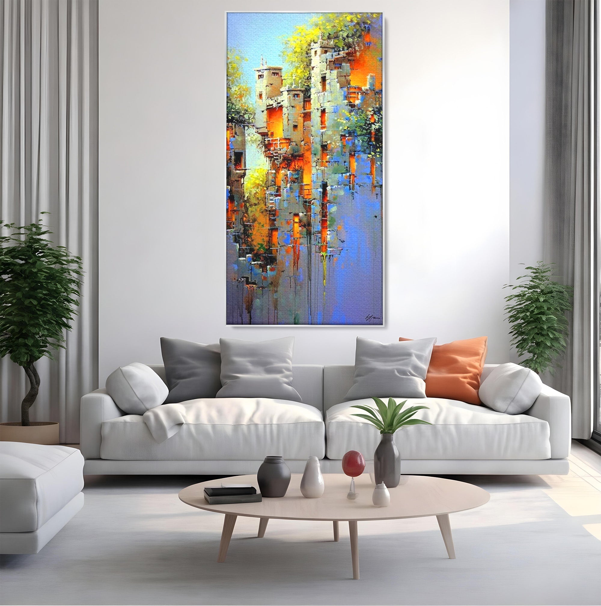Tablou Canvas Premium LuxCanva® PI1248, Orasul Suspendat, Urban, Arhitectura, Fantezie, Living, Peisaj Urban, Culori Vibrante