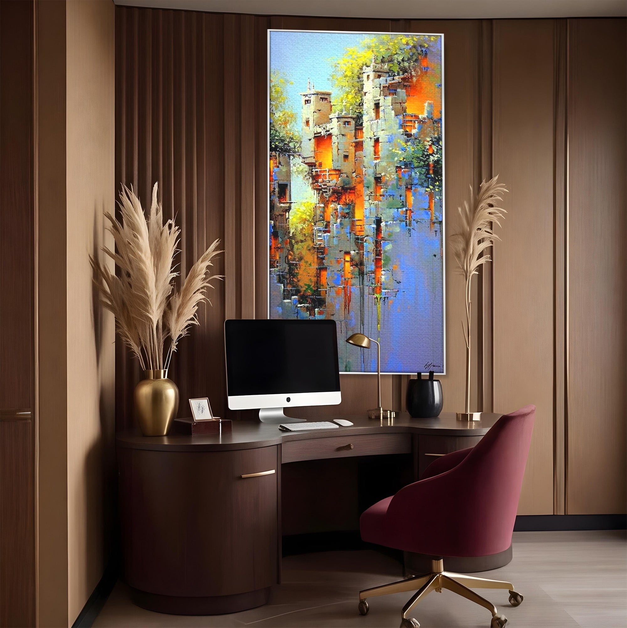 Tablou Canvas Premium LuxCanva® PI1248, Orasul Suspendat, Urban, Arhitectura, Fantezie, Living, Peisaj Urban, Culori Vibrante