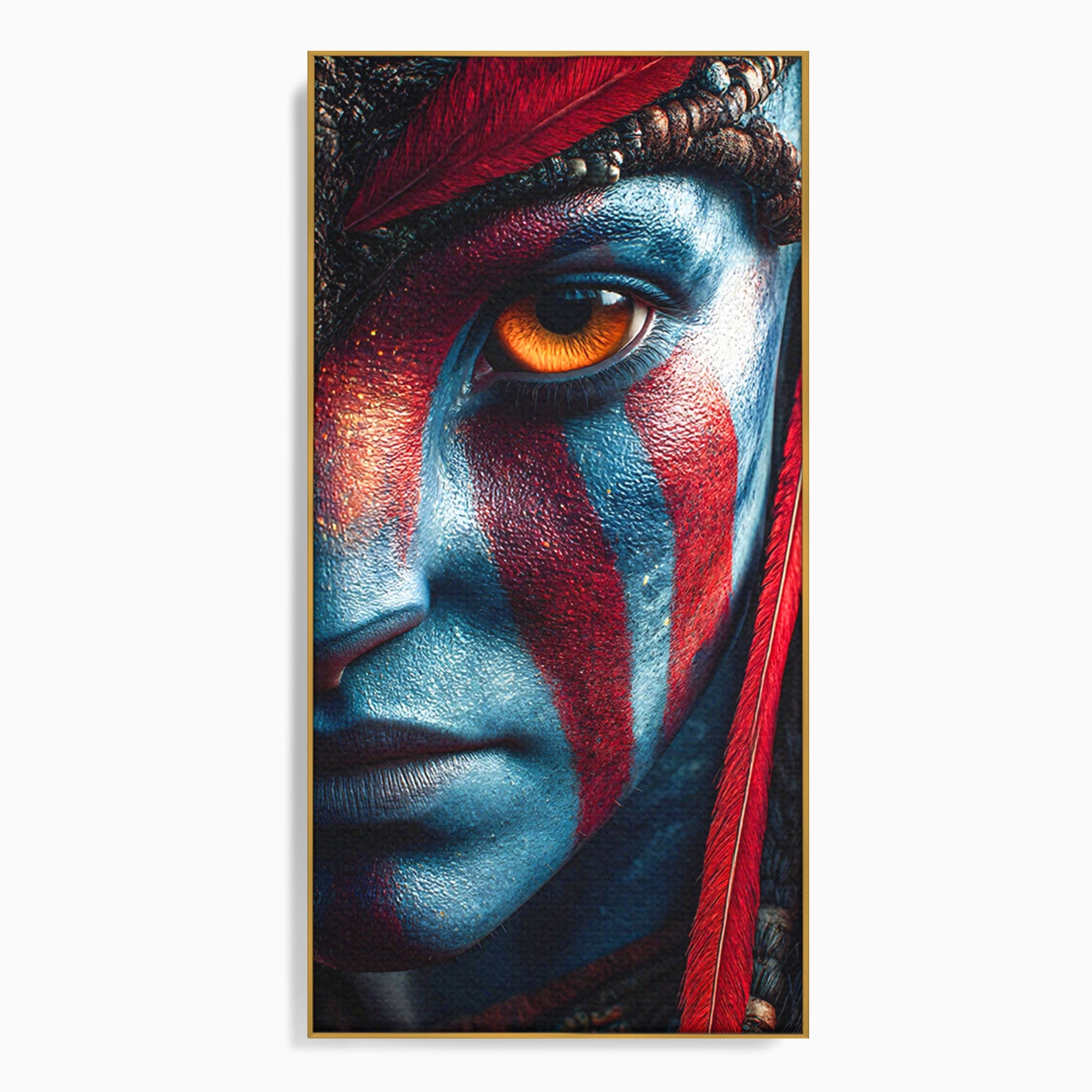 Tablou Canvas Premium LuxCanva® PI1252, Chipul Razboinicei, Portret, Fantezie, Neytiri, Detalii, Dormitor, Culori Vibrante