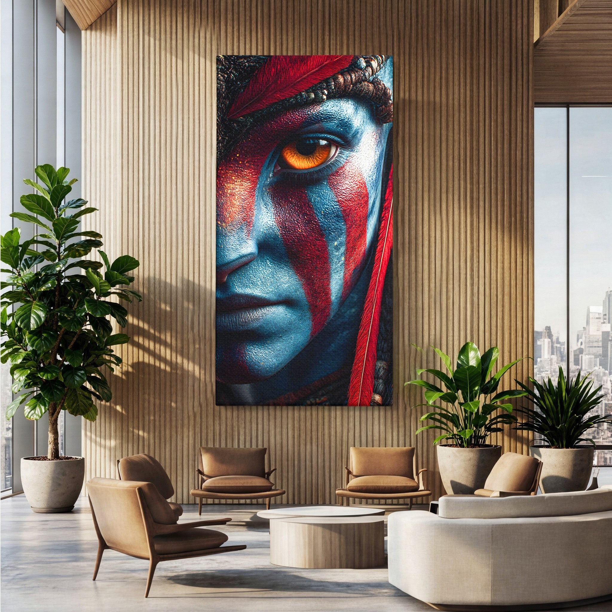 Tablou Canvas Premium LuxCanva® PI1252, Chipul Razboinicei, Portret, Fantezie, Neytiri, Detalii, Dormitor, Culori Vibrante