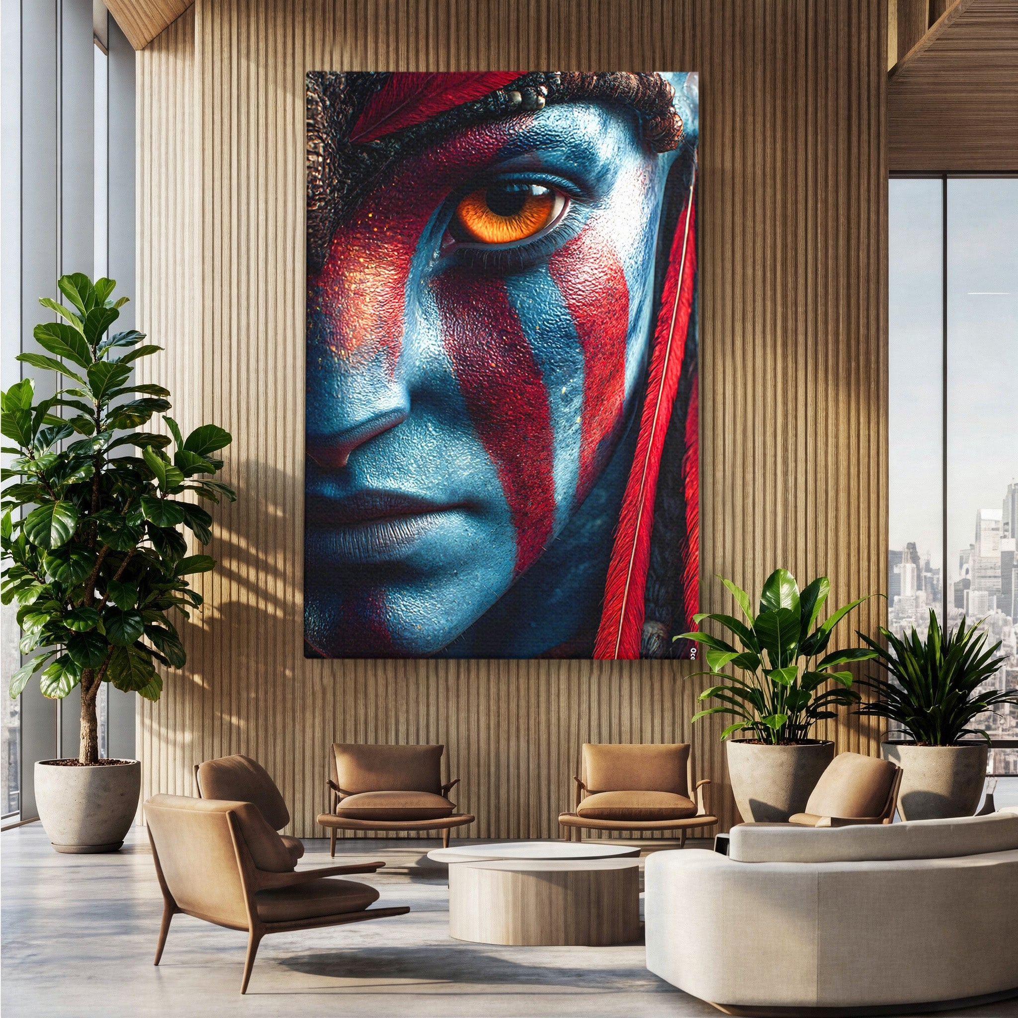 Tablou Canvas Premium LuxCanva® PI1252, Chipul Razboinicei, Portret, Fantezie, Neytiri, Detalii, Dormitor, Culori Vibrante