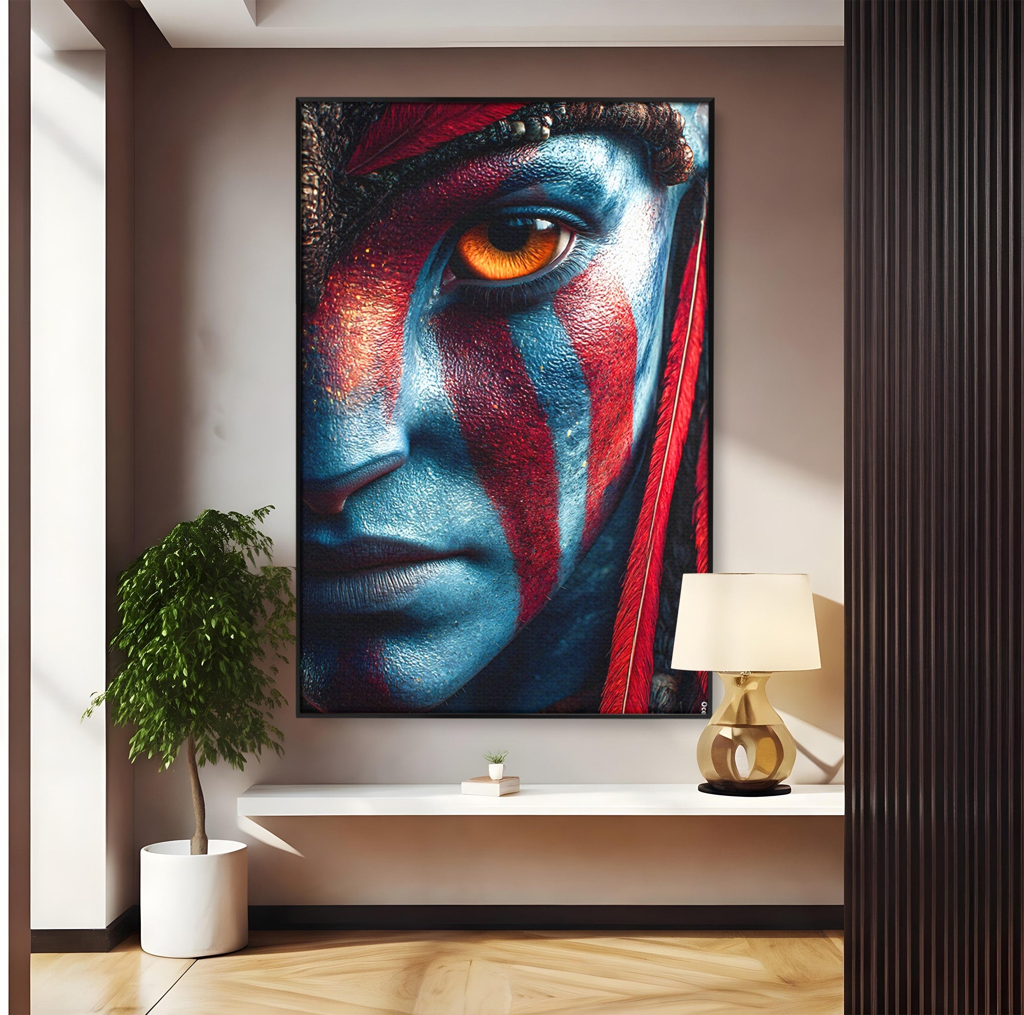 Tablou Canvas Premium LuxCanva® PI1252, Chipul Razboinicei, Portret, Fantezie, Neytiri, Detalii, Dormitor, Culori Vibrante