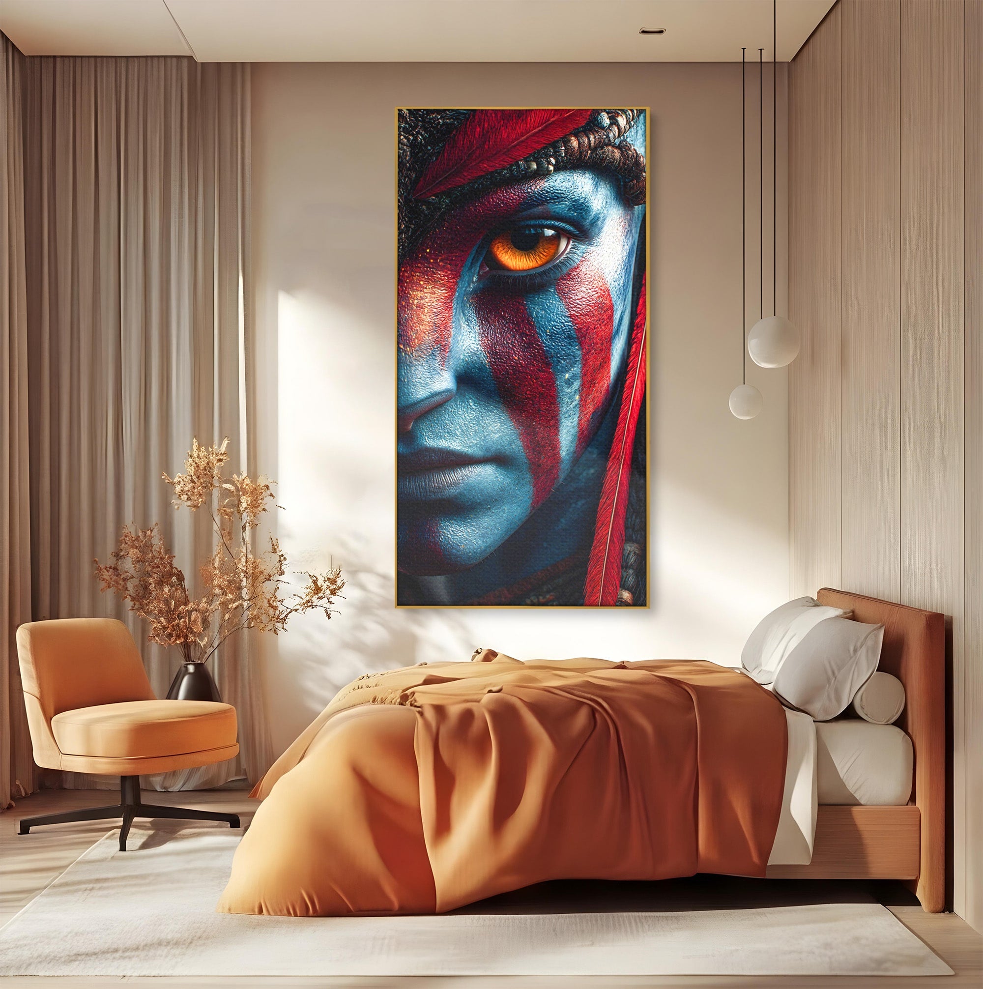 Tablou Canvas Premium LuxCanva® PI1252, Chipul Razboinicei, Portret, Fantezie, Neytiri, Detalii, Dormitor, Culori Vibrante