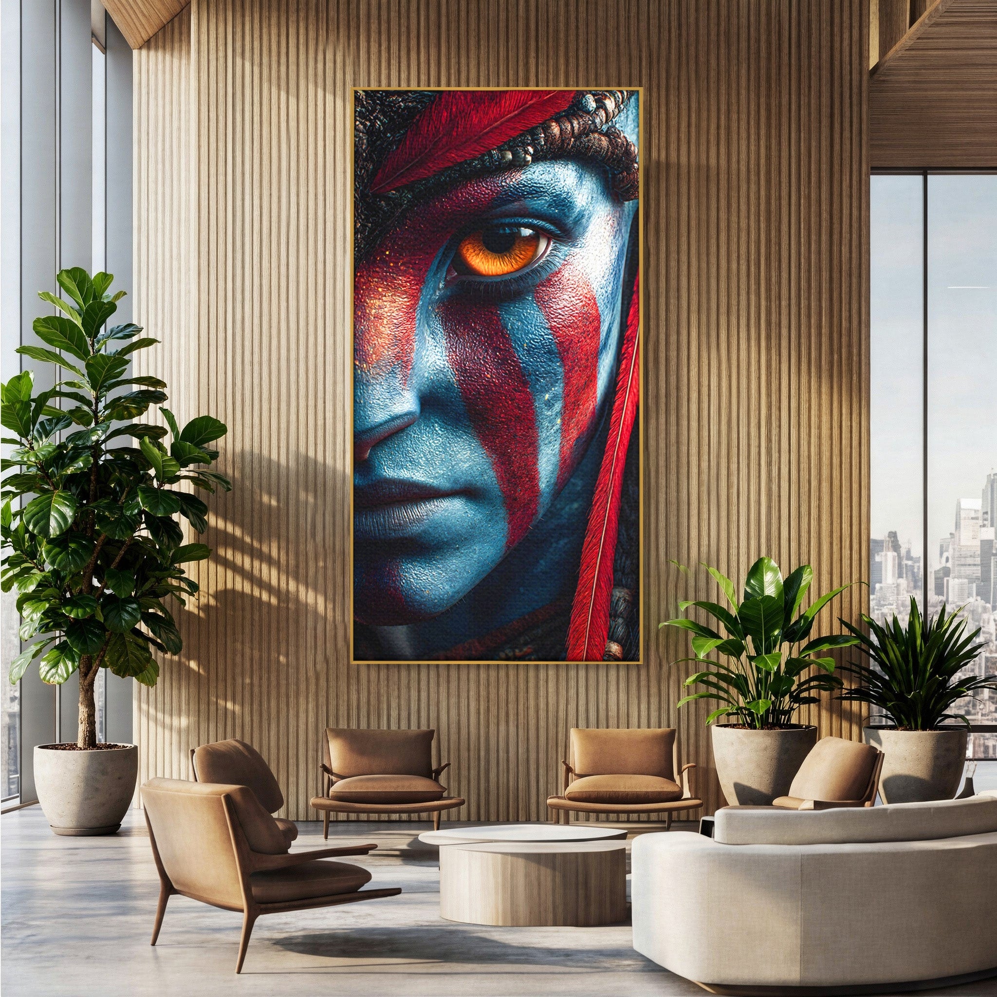 Tablou Canvas Premium LuxCanva® PI1252, Chipul Razboinicei, Portret, Fantezie, Neytiri, Detalii, Dormitor, Culori Vibrante