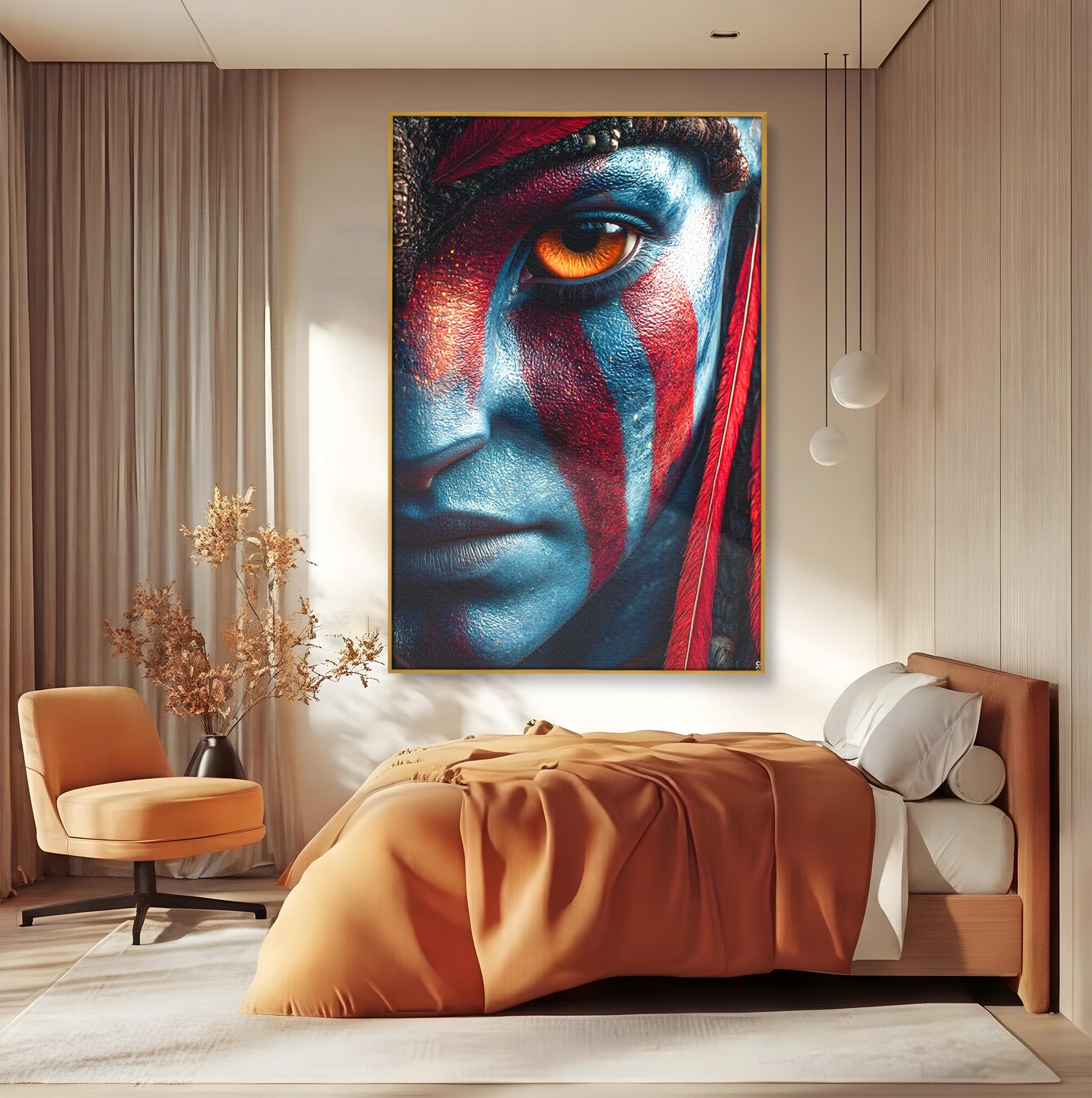 Tablou Canvas Premium LuxCanva® PI1252, Chipul Razboinicei, Portret, Fantezie, Neytiri, Detalii, Dormitor, Culori Vibrante