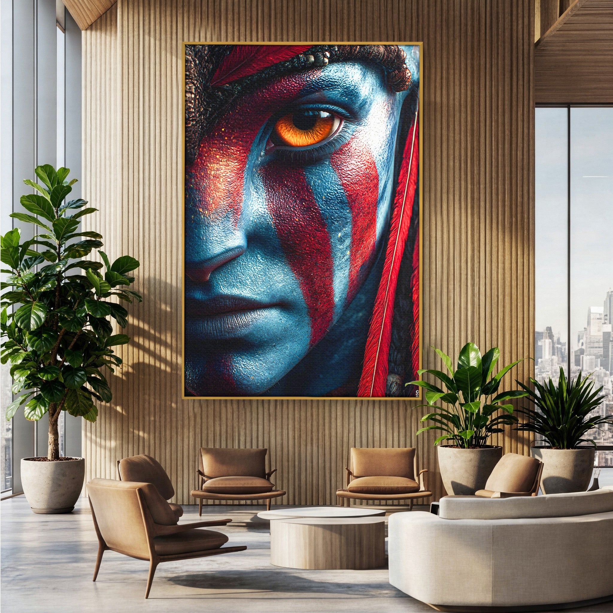 Tablou Canvas Premium LuxCanva® PI1252, Chipul Razboinicei, Portret, Fantezie, Neytiri, Detalii, Dormitor, Culori Vibrante