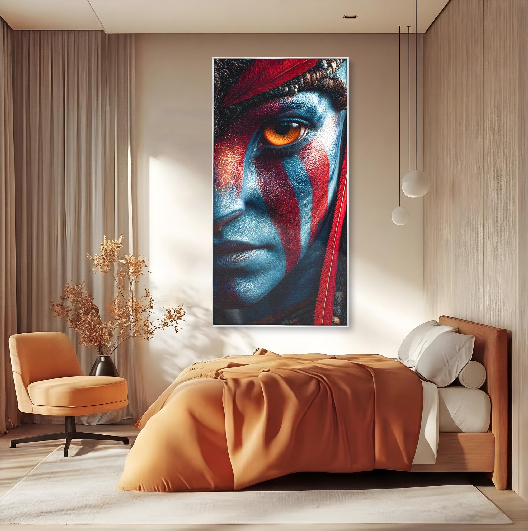 Tablou Canvas Premium LuxCanva® PI1252, Chipul Razboinicei, Portret, Fantezie, Neytiri, Detalii, Dormitor, Culori Vibrante