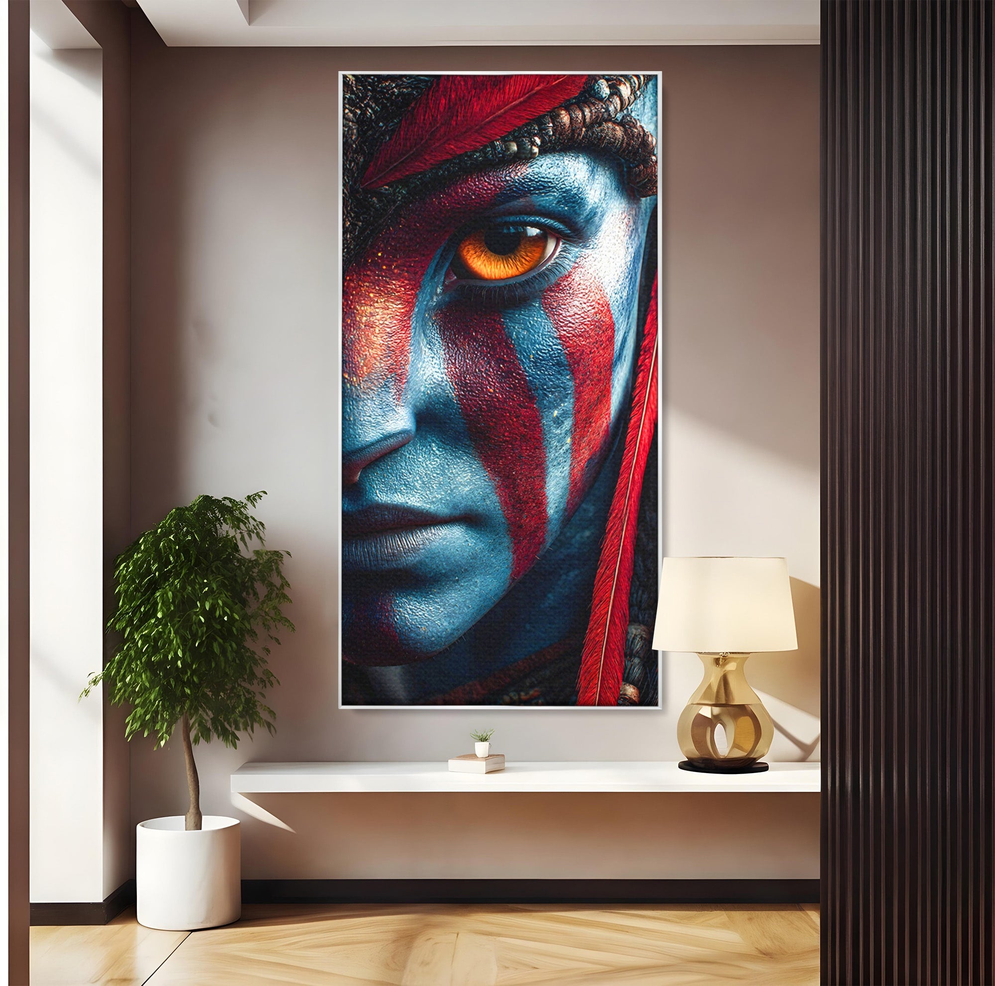 Tablou Canvas Premium LuxCanva® PI1252, Chipul Razboinicei, Portret, Fantezie, Neytiri, Detalii, Dormitor, Culori Vibrante