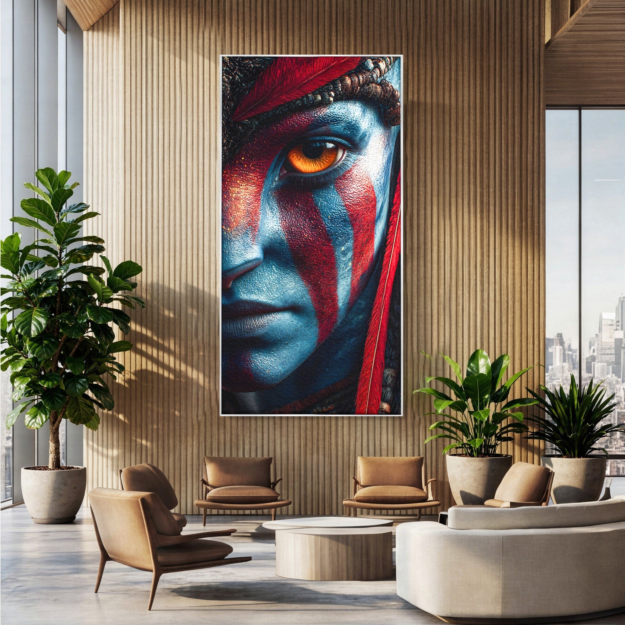 Tablou Canvas Premium LuxCanva® PI1252, Chipul Razboinicei, Portret, Fantezie, Neytiri, Detalii, Dormitor, Culori Vibrante