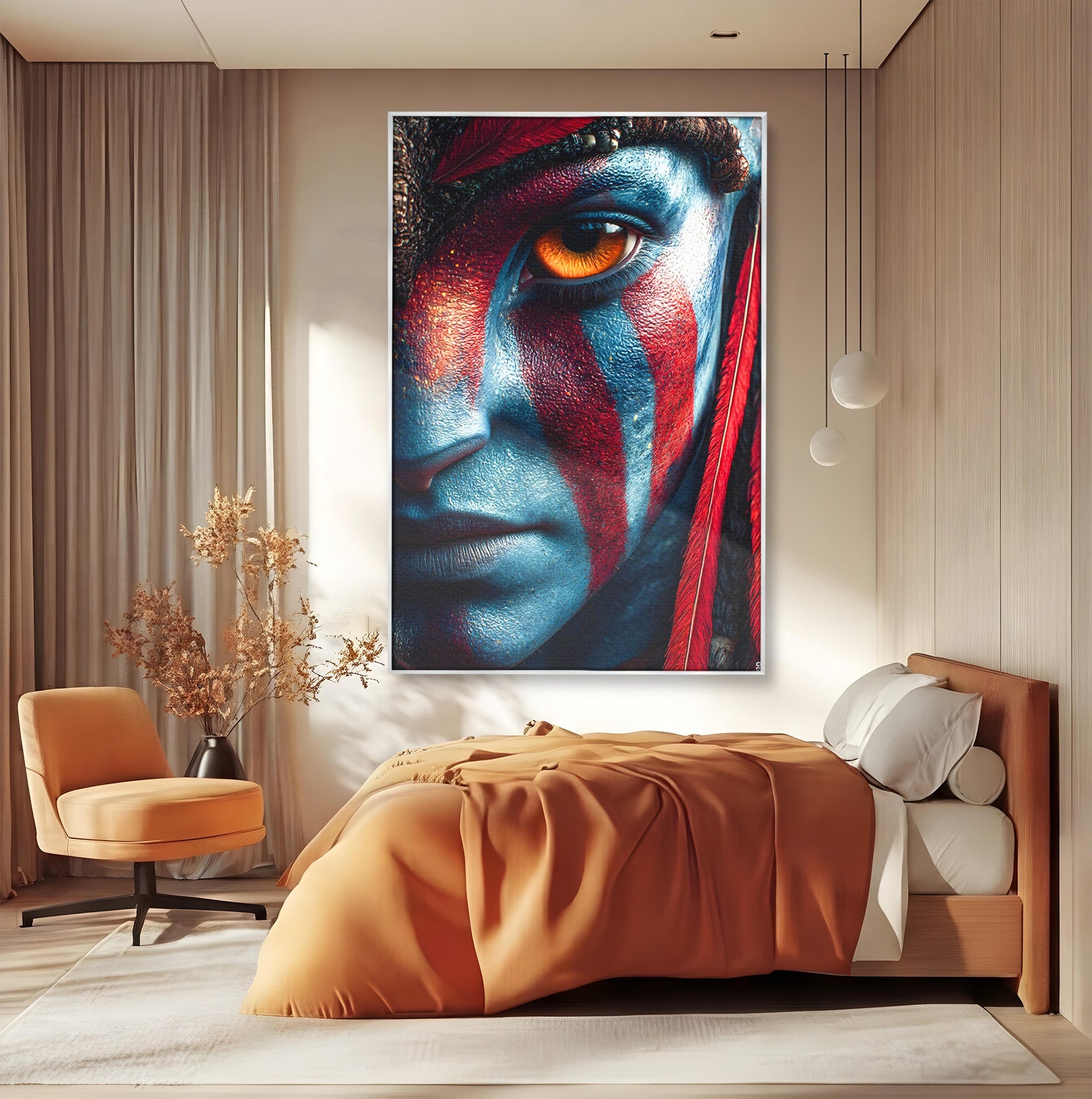 Tablou Canvas Premium LuxCanva® PI1252, Chipul Razboinicei, Portret, Fantezie, Neytiri, Detalii, Dormitor, Culori Vibrante