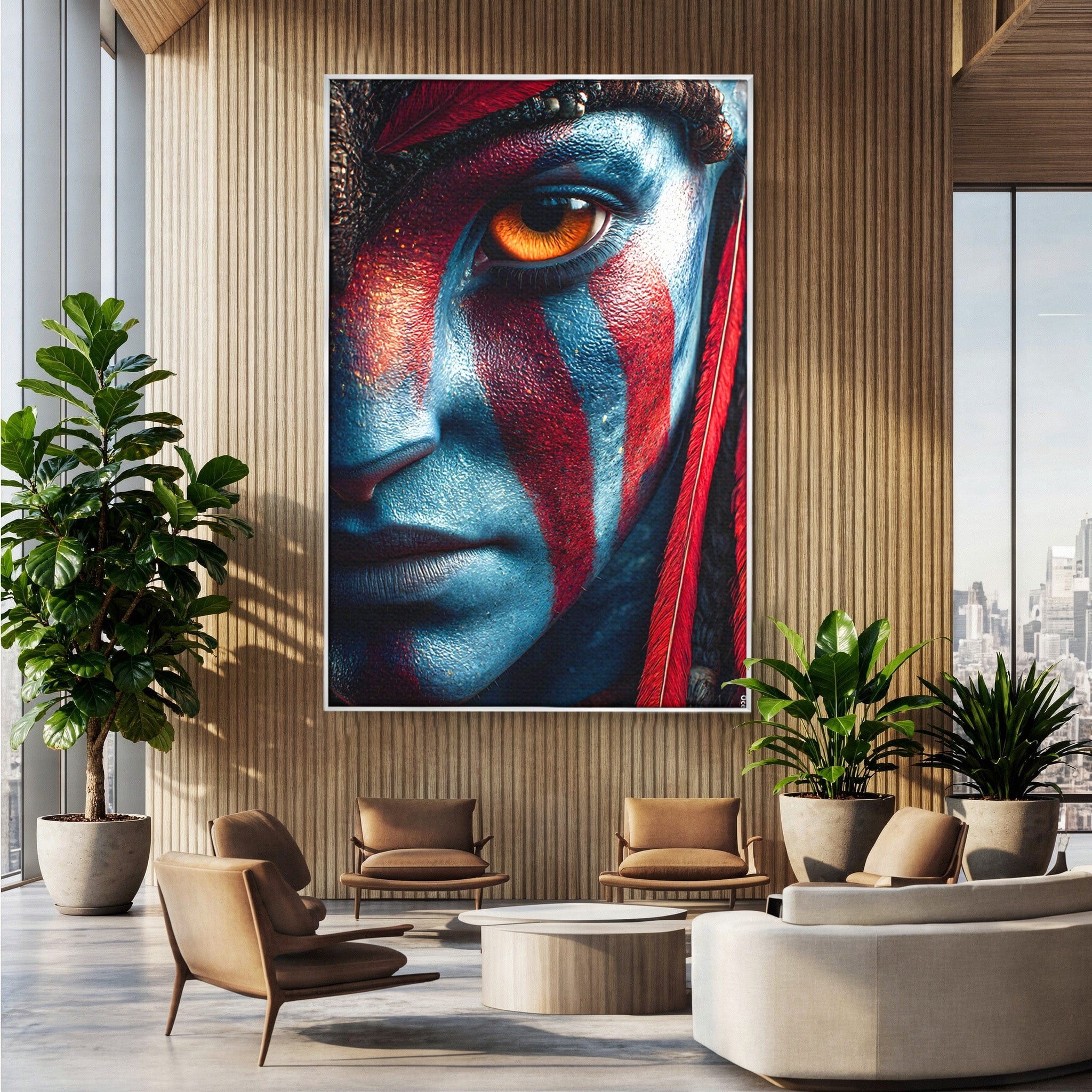 Tablou Canvas Premium LuxCanva® PI1252, Chipul Razboinicei, Portret, Fantezie, Neytiri, Detalii, Dormitor, Culori Vibrante