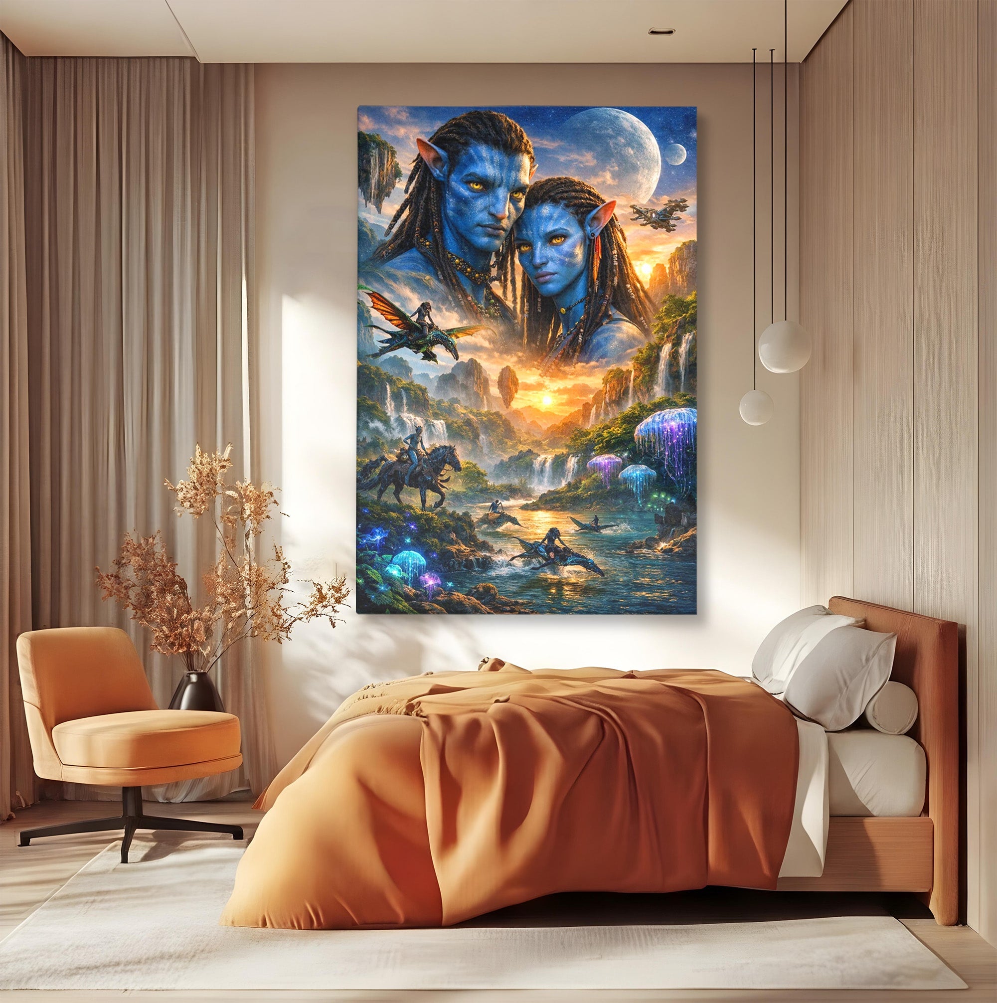 Tablou Canvas Premium LuxCanva® PI1255, Lumea Pandora, Fantezie, Peisaj, Creaturi, Futurist, Living, Culori Vibrante