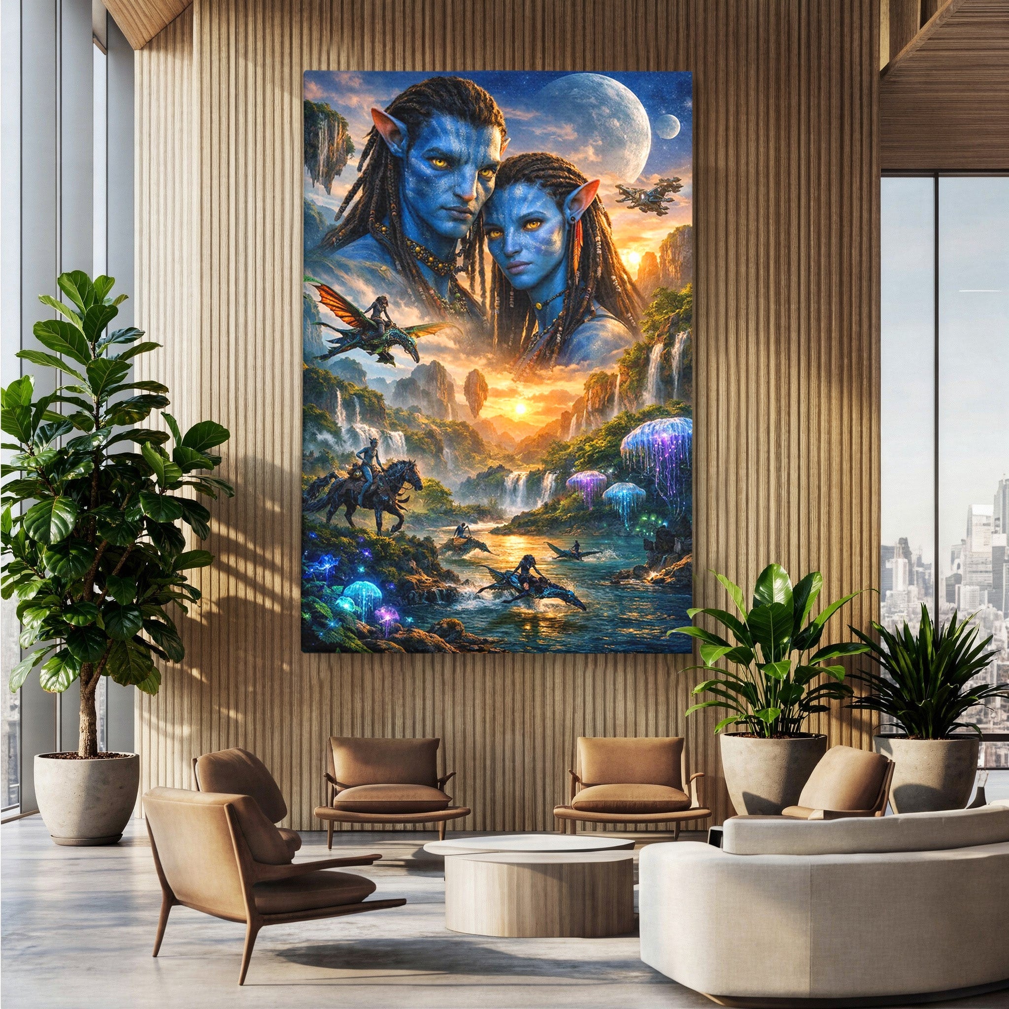 Tablou Canvas Premium LuxCanva® PI1255, Lumea Pandora, Fantezie, Peisaj, Creaturi, Futurist, Living, Culori Vibrante