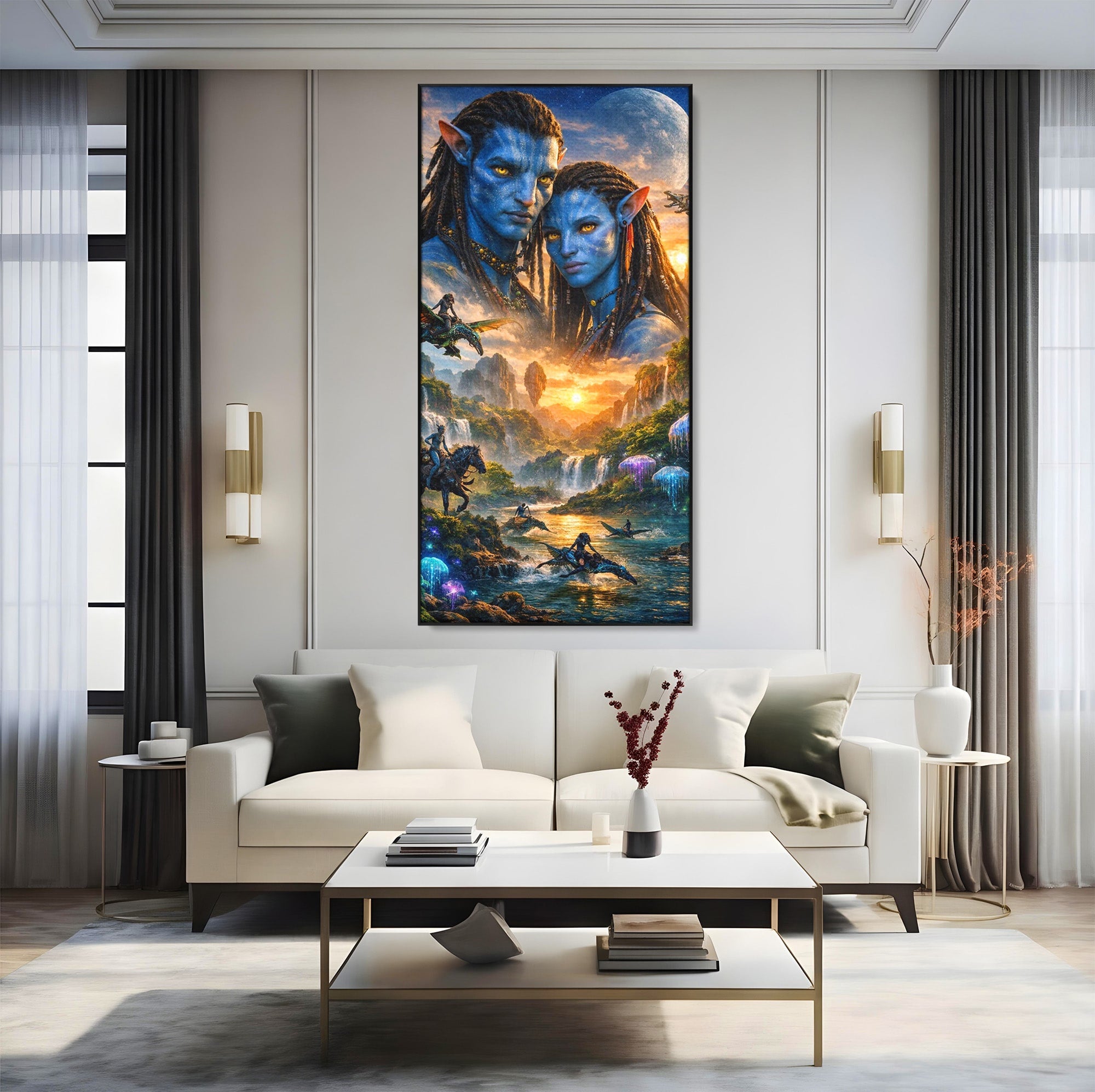 Tablou Canvas Premium LuxCanva® PI1255, Lumea Pandora, Fantezie, Peisaj, Creaturi, Futurist, Living, Culori Vibrante