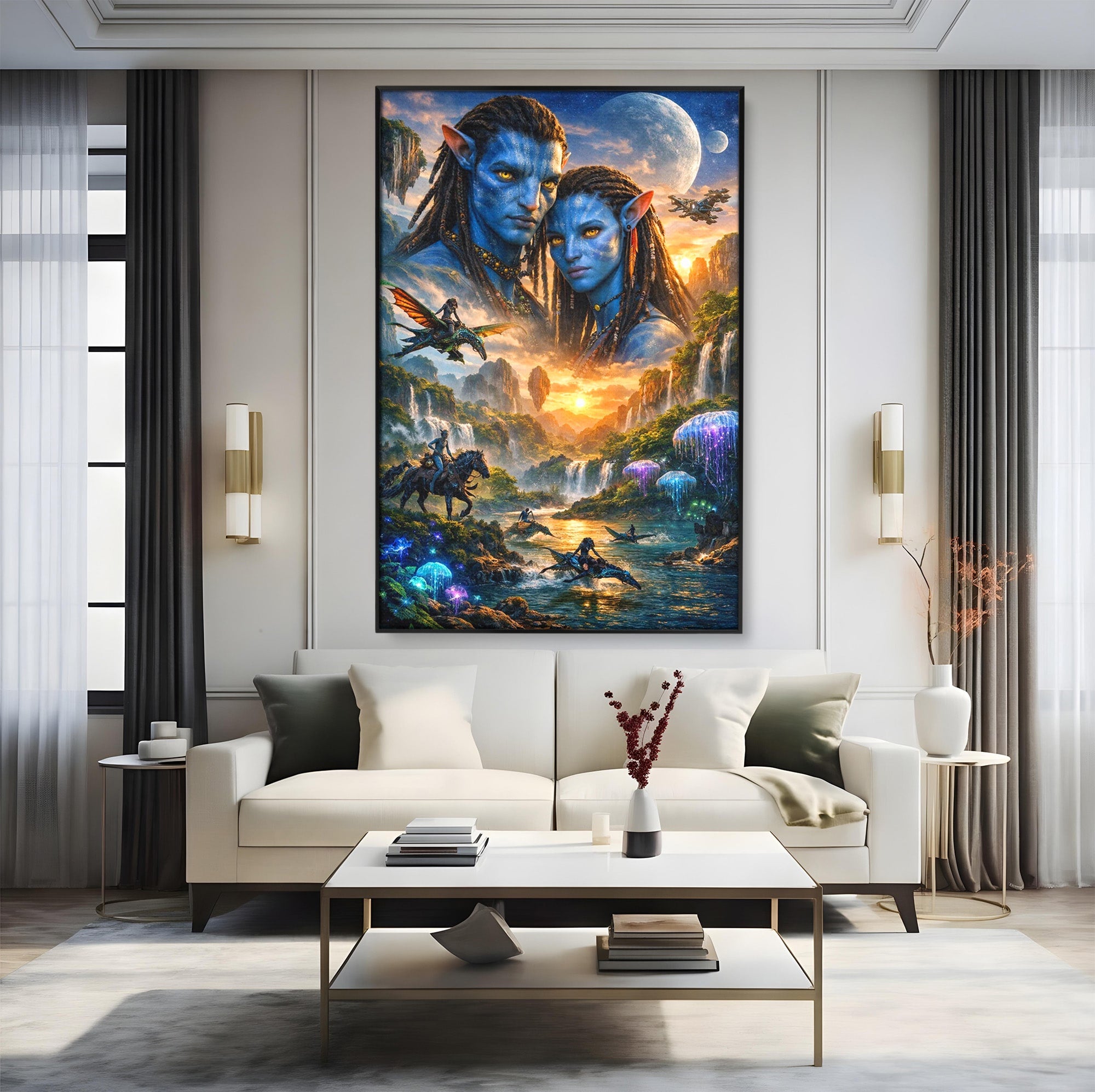 Tablou Canvas Premium LuxCanva® PI1255, Lumea Pandora, Fantezie, Peisaj, Creaturi, Futurist, Living, Culori Vibrante