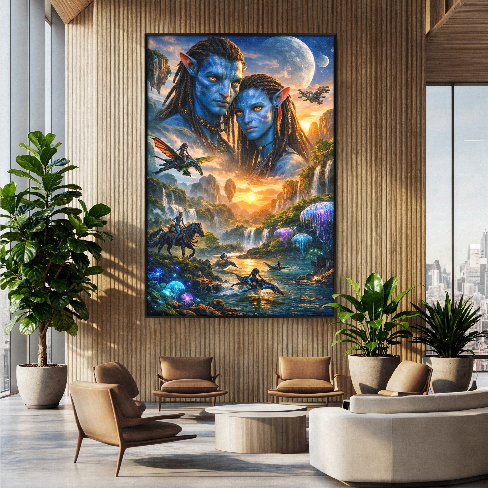 Tablou Canvas Premium LuxCanva® PI1255, Lumea Pandora, Fantezie, Peisaj, Creaturi, Futurist, Living, Culori Vibrante