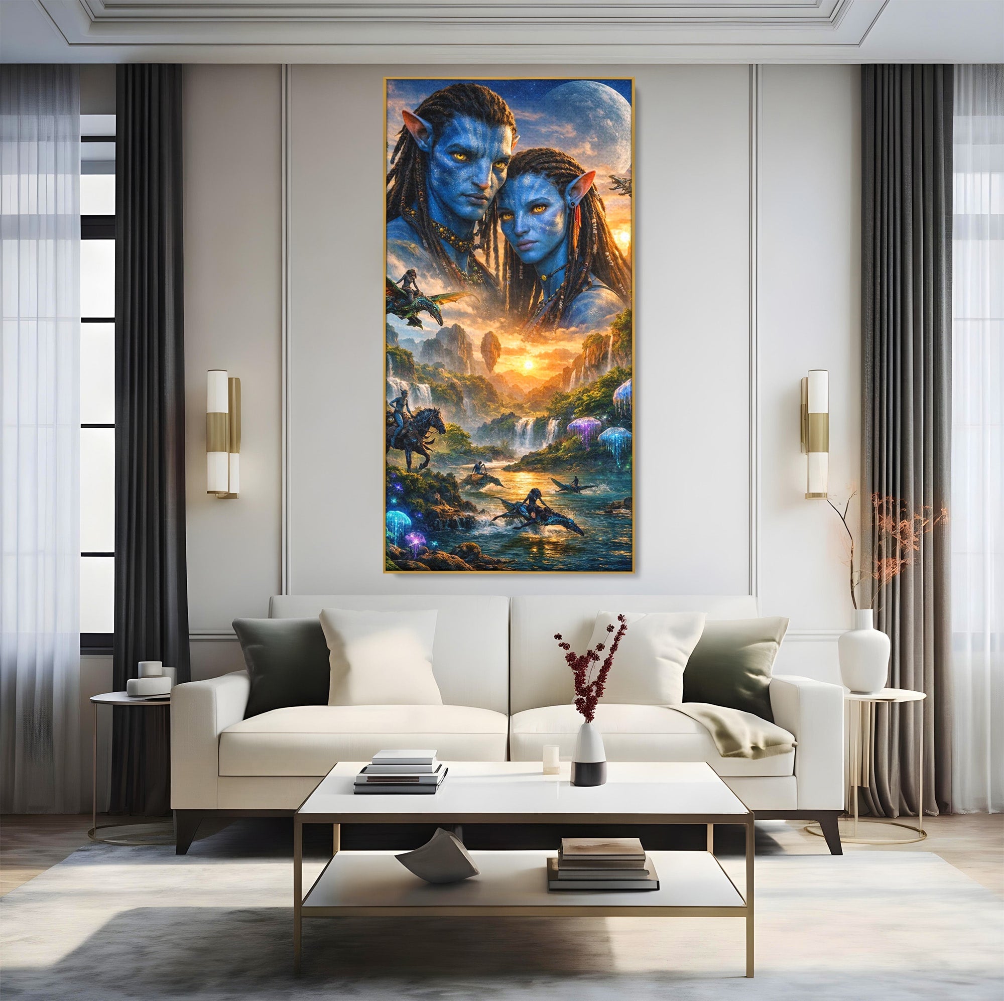 Tablou Canvas Premium LuxCanva® PI1255, Lumea Pandora, Fantezie, Peisaj, Creaturi, Futurist, Living, Culori Vibrante
